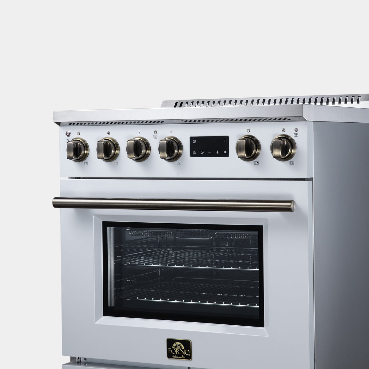 Forno Torino 30 in. 4.32 cu. ft. White French Door Induction Range with Air Fry, Air Sous Vide and Antique Brass Accents | FFSIN0936-30WHT