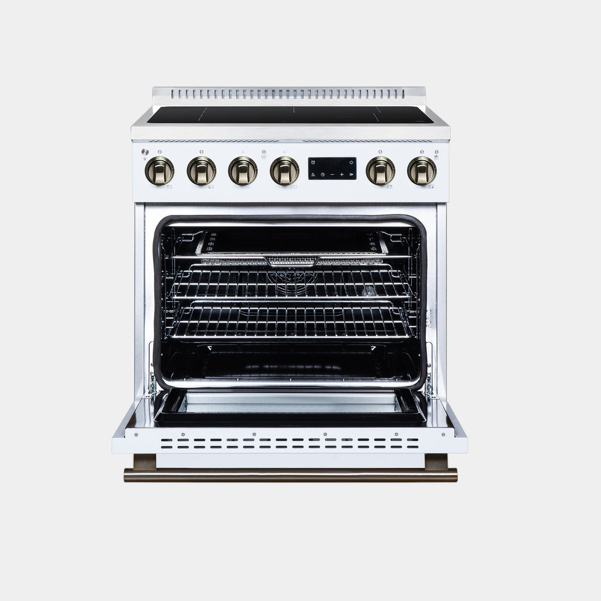 Forno Torino 30 in. 4.32 cu. ft. White French Door Induction Range with Air Fry, Air Sous Vide and Antique Brass Accents | FFSIN0936-30WHT