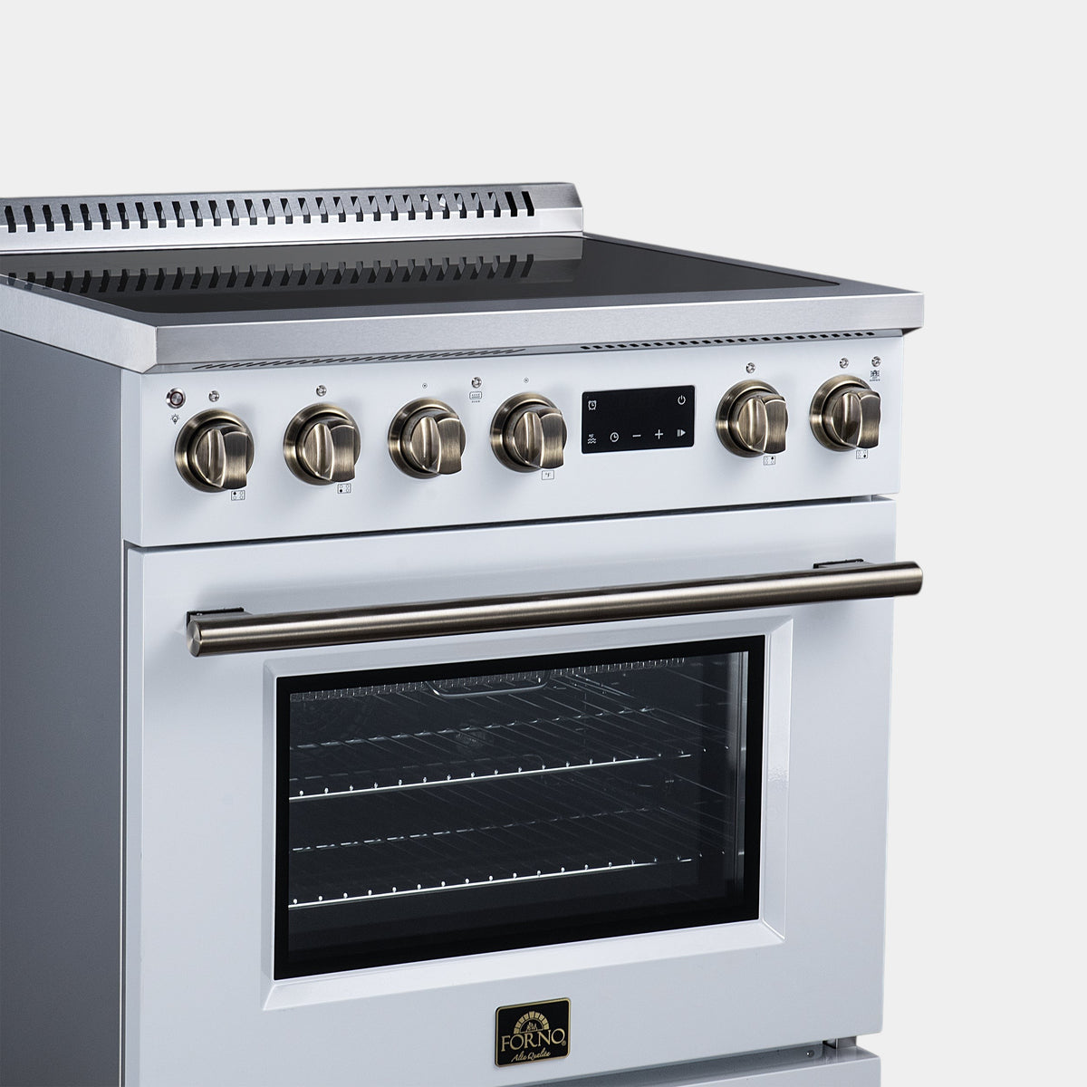 Forno Torino 30 in. 4.32 cu. ft. White French Door Induction Range with Air Fry, Air Sous Vide and Antique Brass Accents | FFSIN0936-30WHT