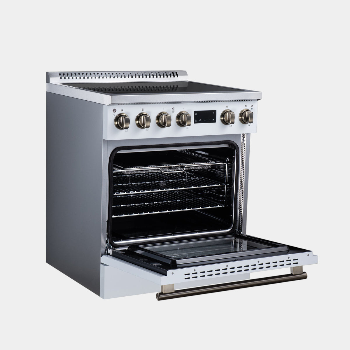 Forno Torino 30 in. 4.32 cu. ft. White French Door Induction Range with Air Fry, Air Sous Vide and Antique Brass Accents | FFSIN0936-30WHT