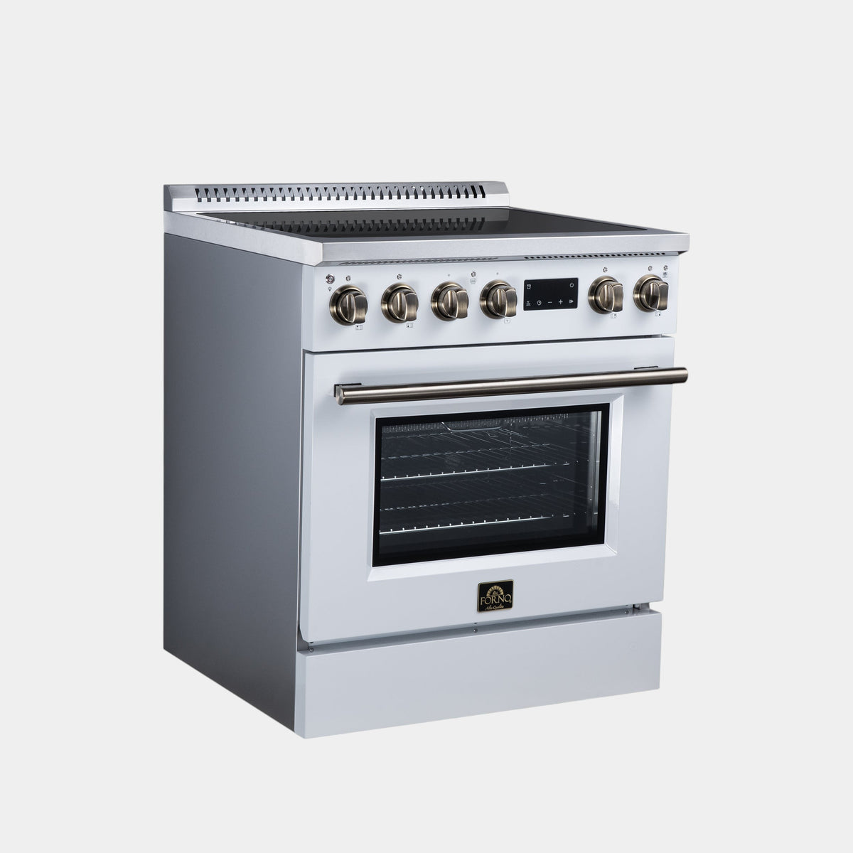 Forno Torino 30 in. 4.32 cu. ft. White French Door Induction Range with Air Fry, Air Sous Vide and Antique Brass Accents | FFSIN0936-30WHT