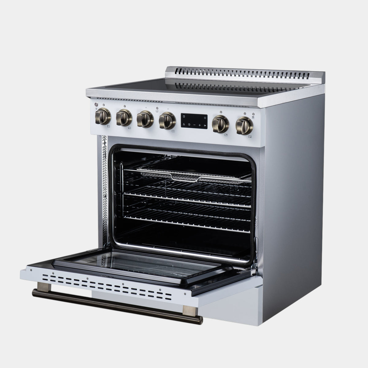Forno Torino 30 in. 4.32 cu. ft. White French Door Induction Range with Air Fry, Air Sous Vide and Antique Brass Accents | FFSIN0936-30WHT