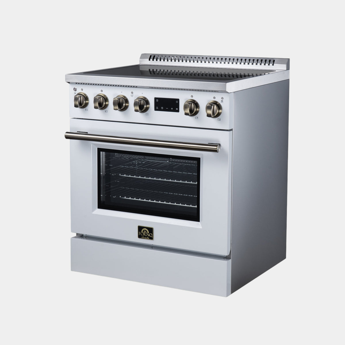 Forno Torino 30 in. 4.32 cu. ft. White French Door Induction Range with Air Fry, Air Sous Vide and Antique Brass Accents | FFSIN0936-30WHT
