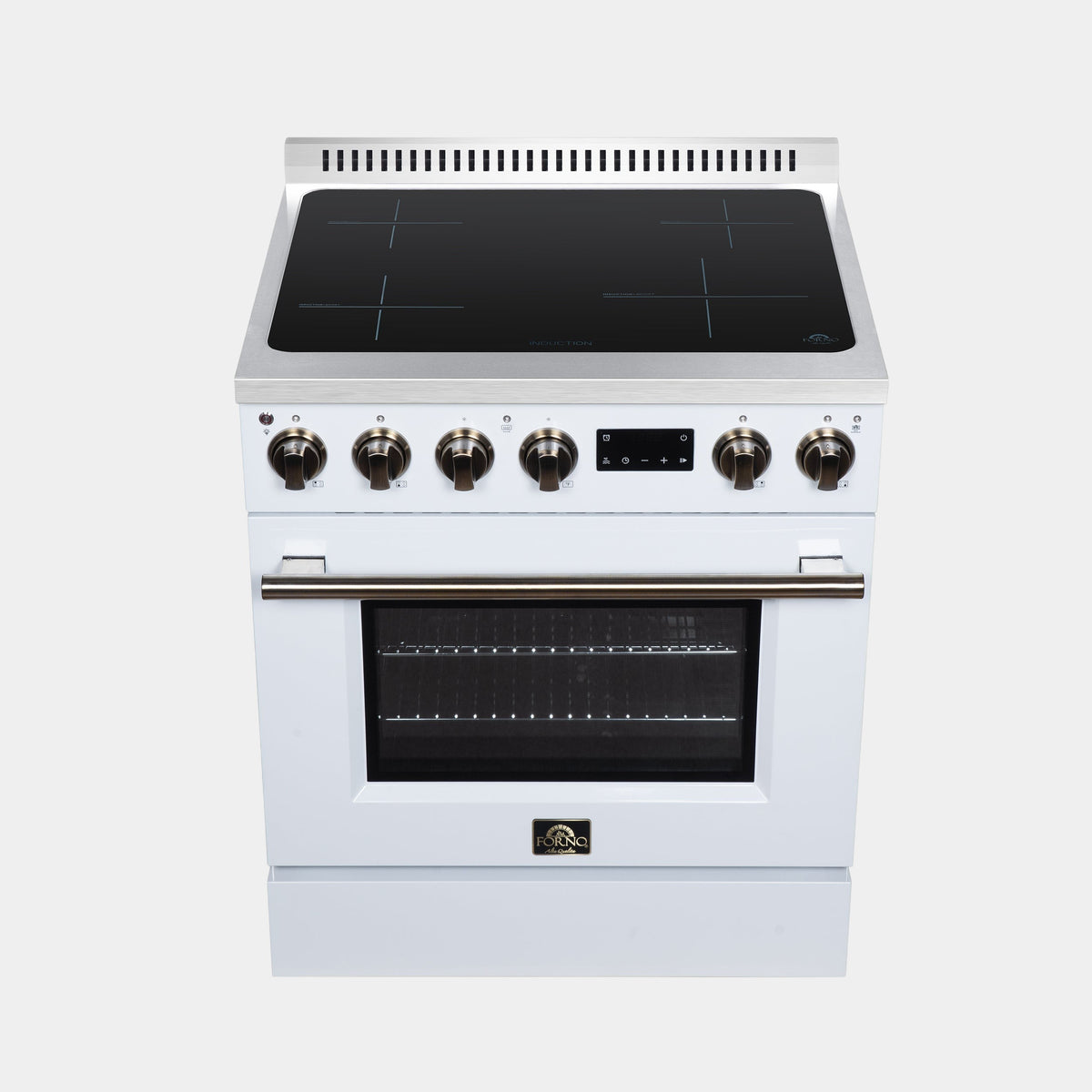 Forno Torino 30 in. 4.32 cu. ft. White French Door Induction Range with Air Fry, Air Sous Vide and Antique Brass Accents | FFSIN0936-30WHT