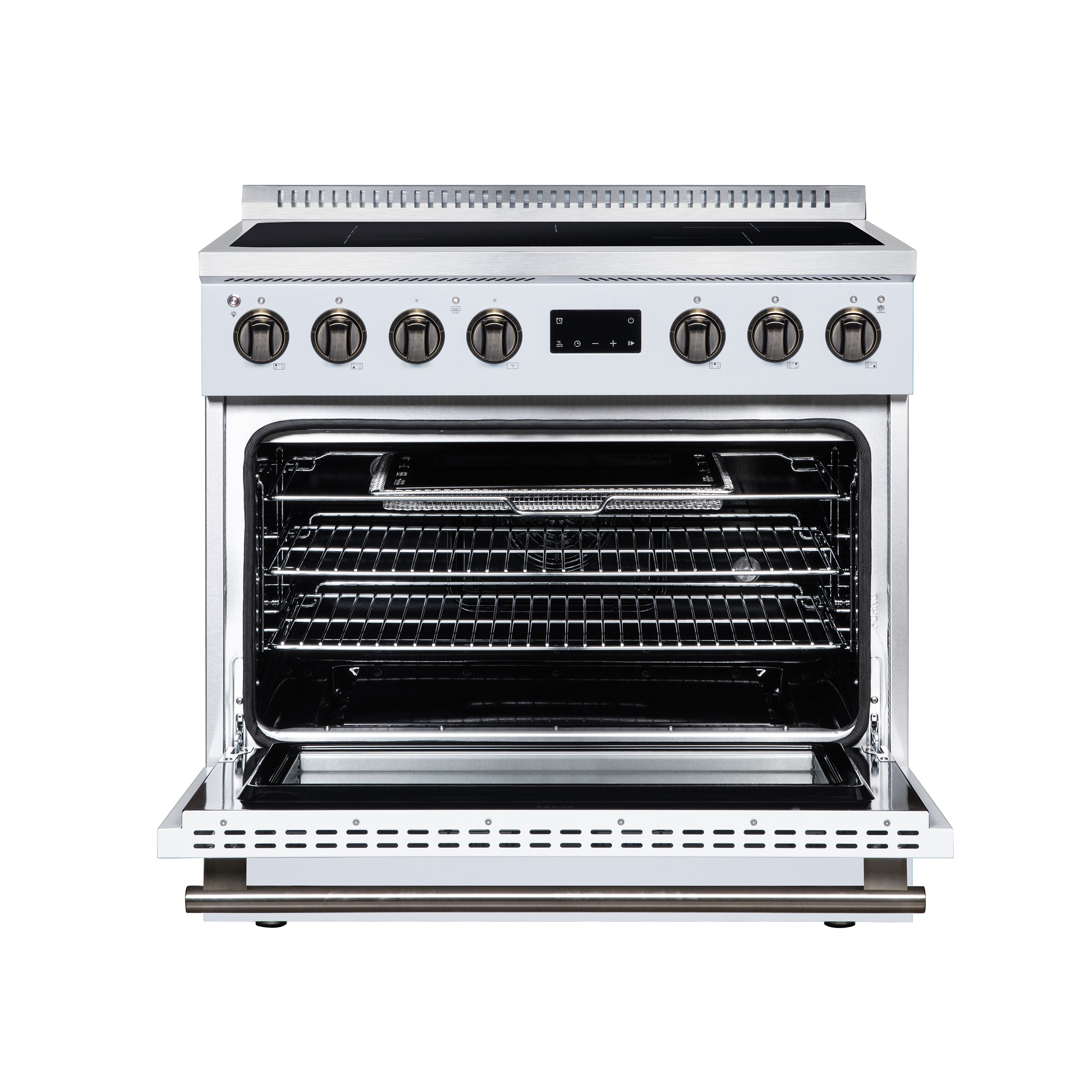 Torino 36 Inch Induction Range, 10,900W cooktop, 5.36 cf. True Convection Oven, Air Fry, Air Sous Vide, Smudge Resistant, White