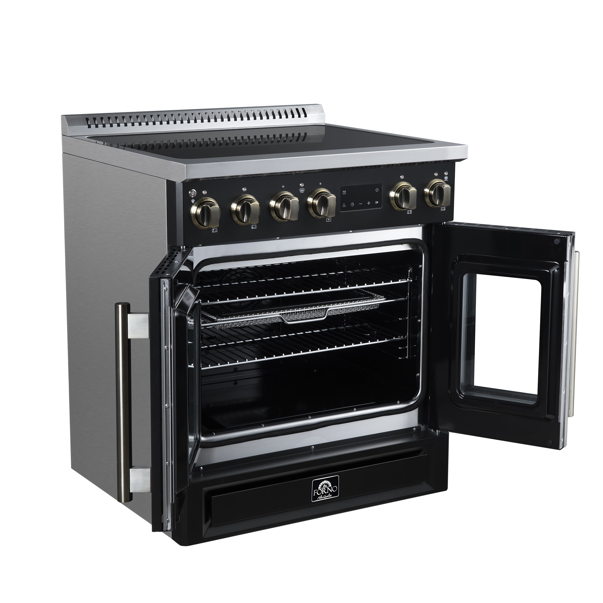 Forno Torino 30 in. 4.32 cu. ft. 5-Burner Black French Door Induction Range with Air Fry | FFSIN0950-30BLK