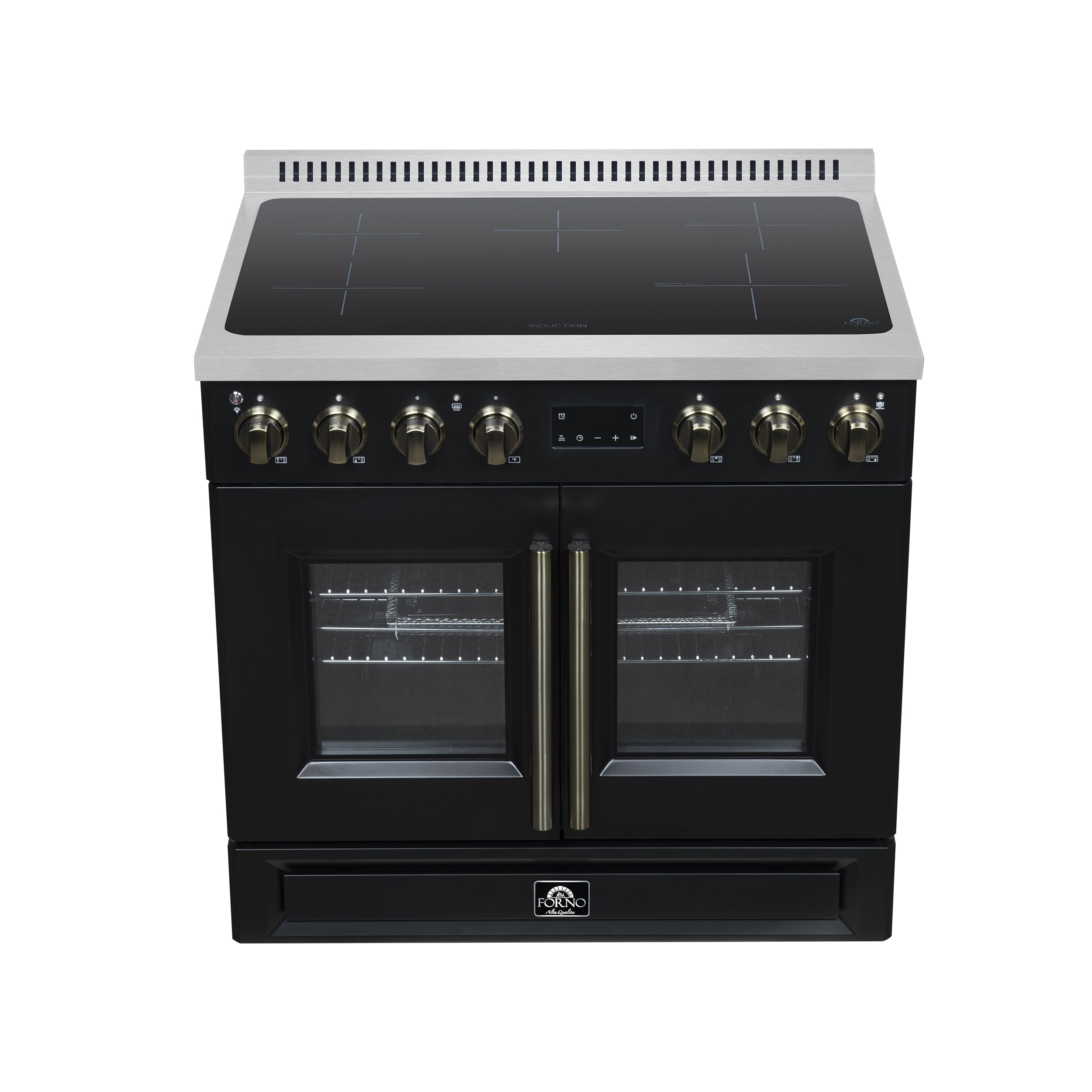 Forno Torino 36 in. 5.36 cu. ft. 5-Burner Black French Door Induction Range with Air Fry | FFSIN0950-36BLK