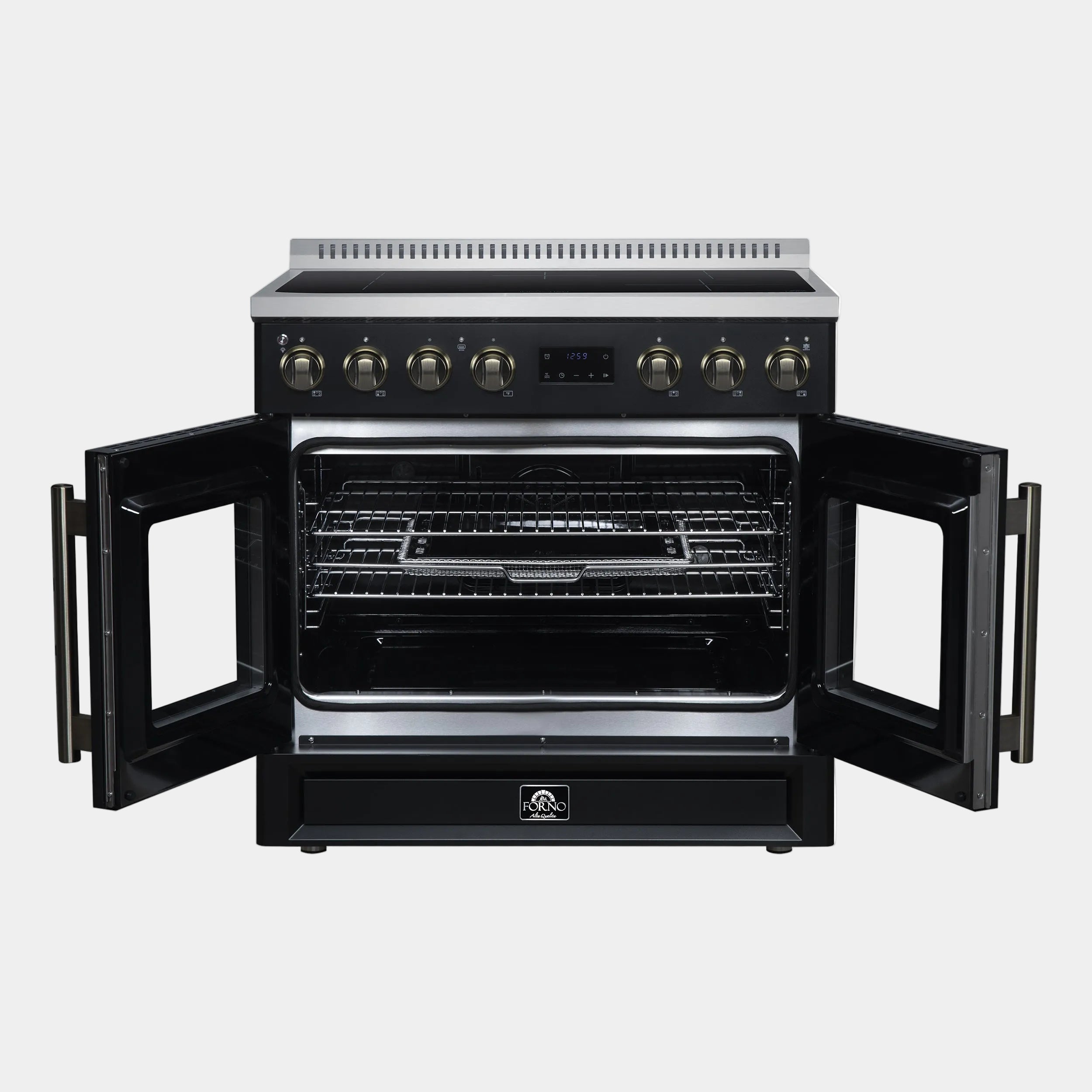 Forno Torino 36 in. 5.36 cu. ft. 5-Burner Black French Door Induction Range with Air Fry | FFSIN0950-36BLK