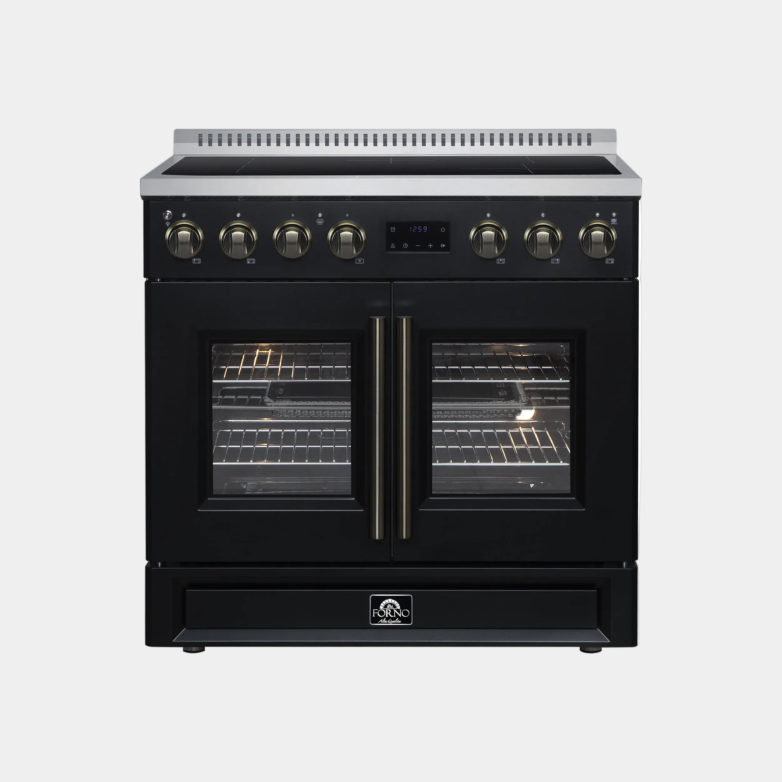 Forno Torino 36 in. 5.36 cu. ft. 5-Burner Black French Door Induction Range with Air Fry | FFSIN0950-36BLK