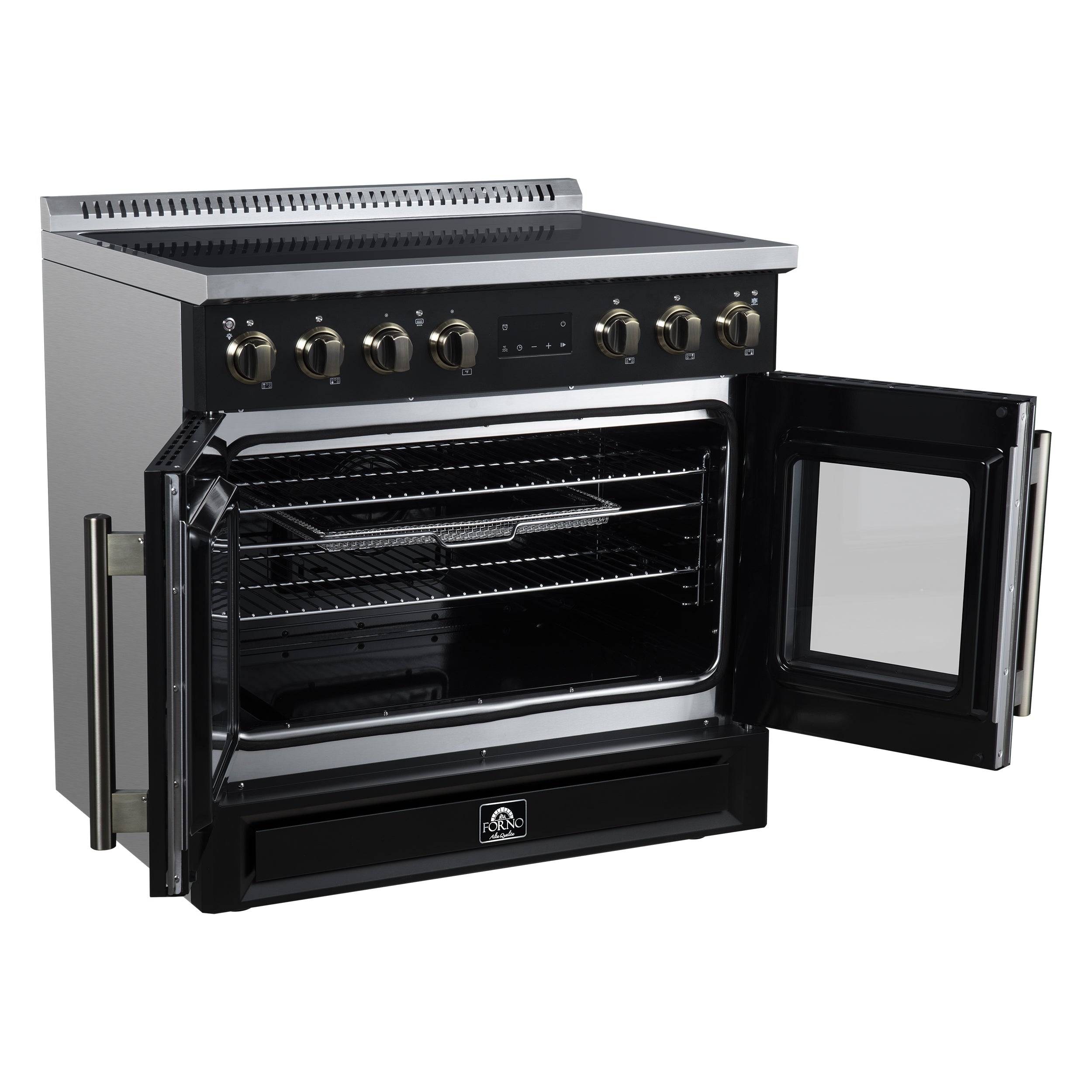 Forno Torino 36 in. 5.36 cu. ft. 5-Burner Black French Door Induction Range with Air Fry | FFSIN0950-36BLK