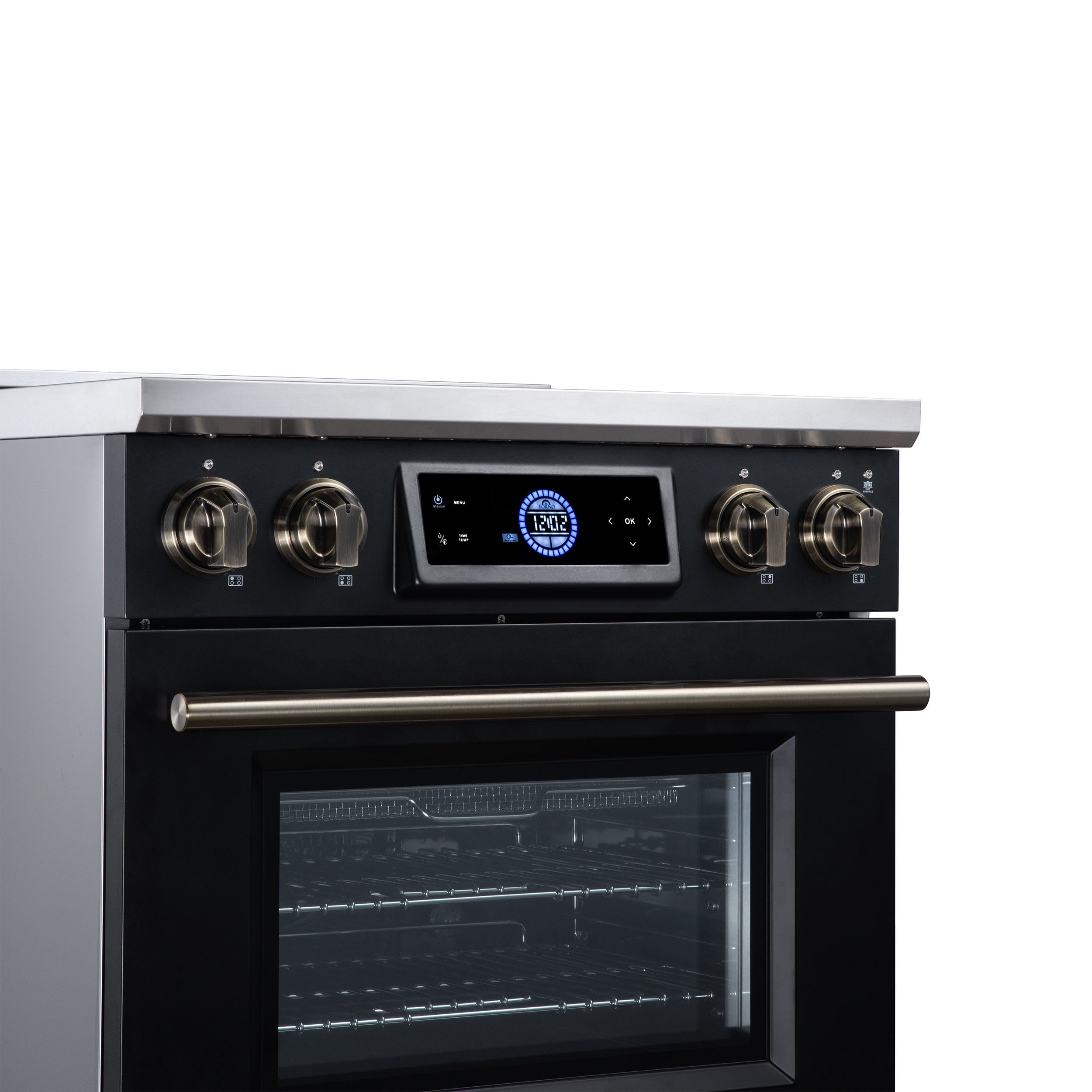 Maximus 30 Inch Induction Range, 8,800 Total Cooktop, 4.32 cf. True Convection Oven, Air Fryer, Air Sous Vide, Black