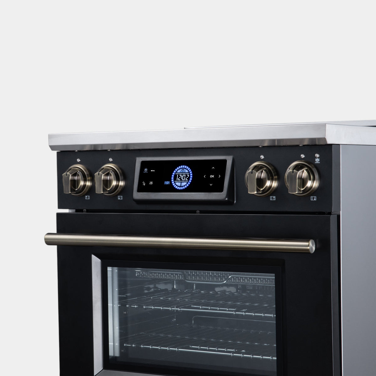 Forno Maximus 30 in. 4.32 cu. ft. Black Induction Range with Air Fry, True Convection, Air Sous Vide and Antique Brass Accents | FFSIN0968-30BLK