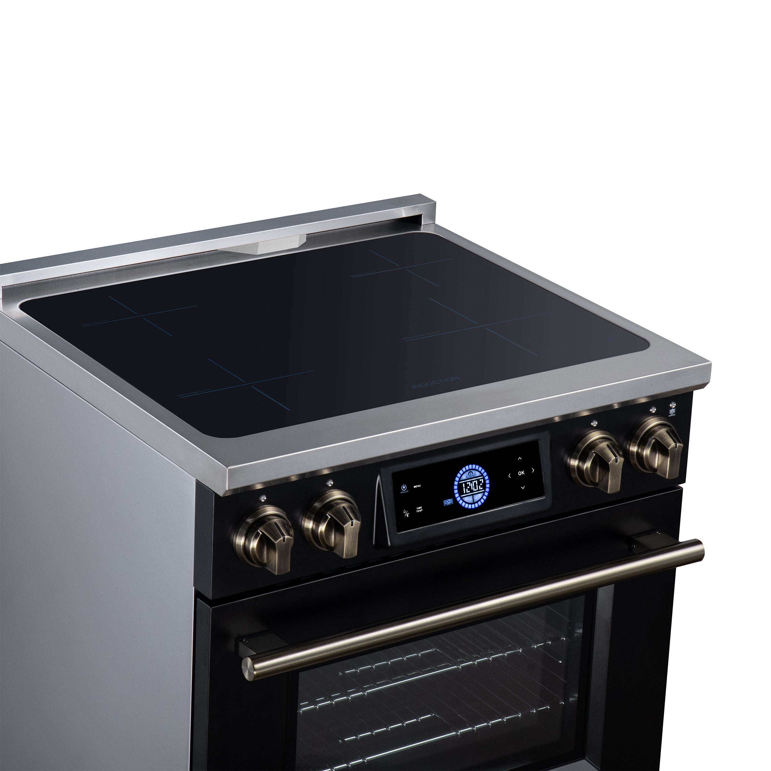 Maximus 30 Inch Induction Range, 8,800 Total Cooktop, 4.32 cf. True Convection Oven, Air Fryer, Air Sous Vide, Black