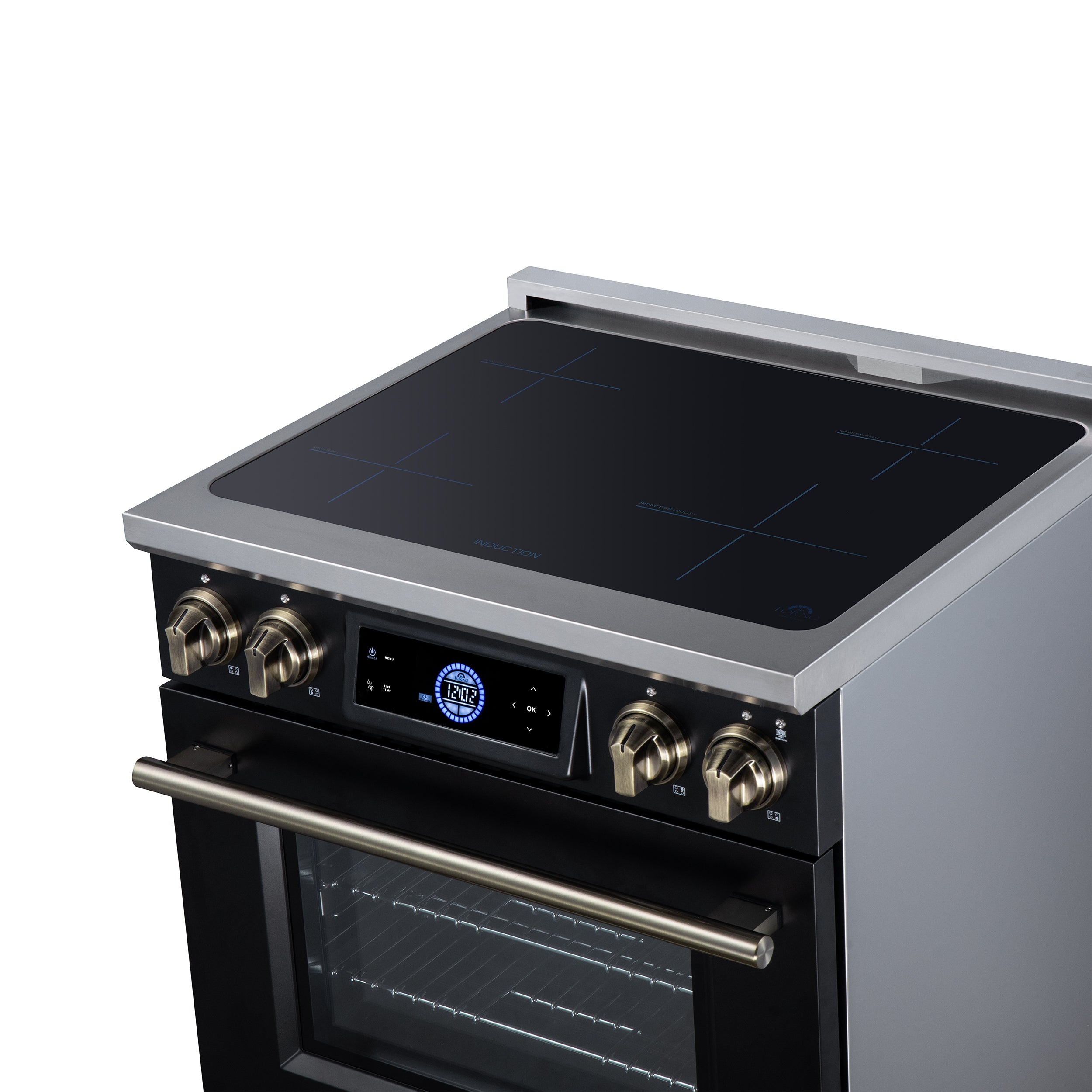 Maximus 30 Inch Induction Range, 8,800 Total Cooktop, 4.32 cf. True Convection Oven, Air Fryer, Air Sous Vide, Black