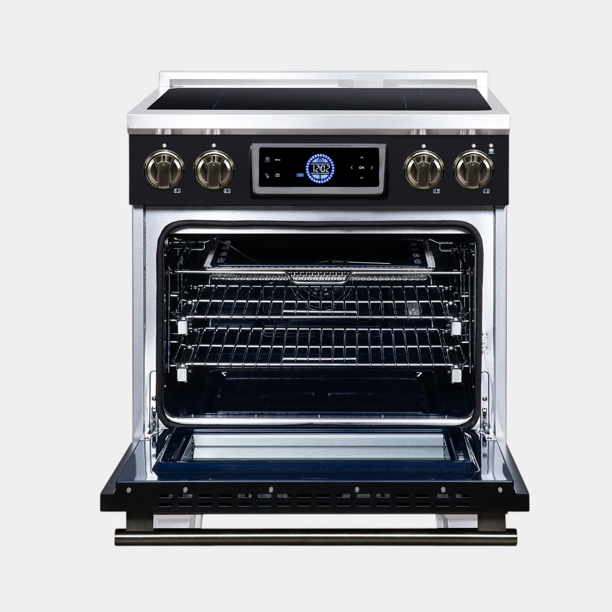 Forno Maximus 30 in. 4.32 cu. ft. Black Induction Range with Air Fry, True Convection, Air Sous Vide and Antique Brass Accents | FFSIN0968-30BLK