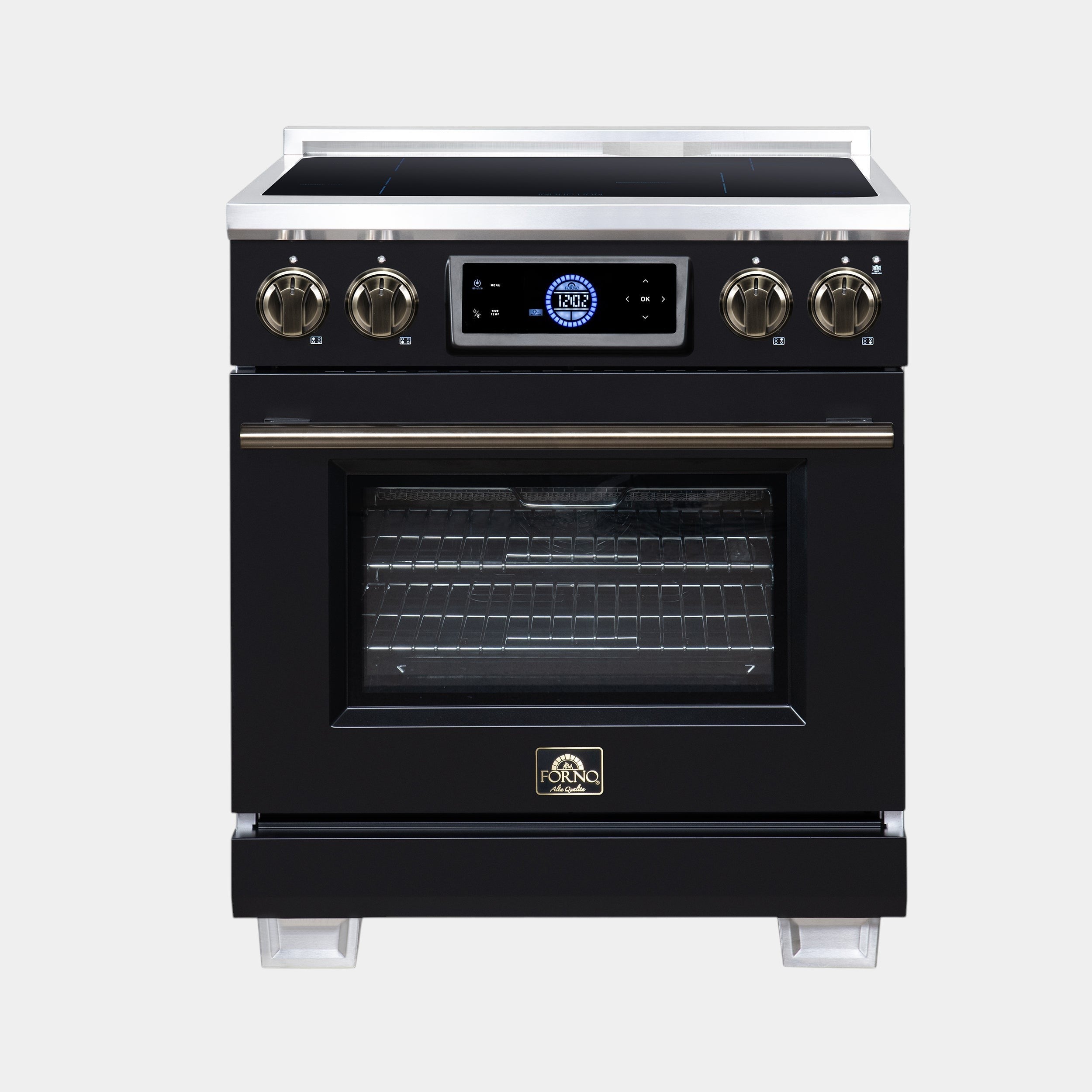 Forno Maximus 30 in. 4.32 cu. ft. Black Induction Range with Air Fry, True Convection, Air Sous Vide and Antique Brass Accents | FFSIN0968-30BLK