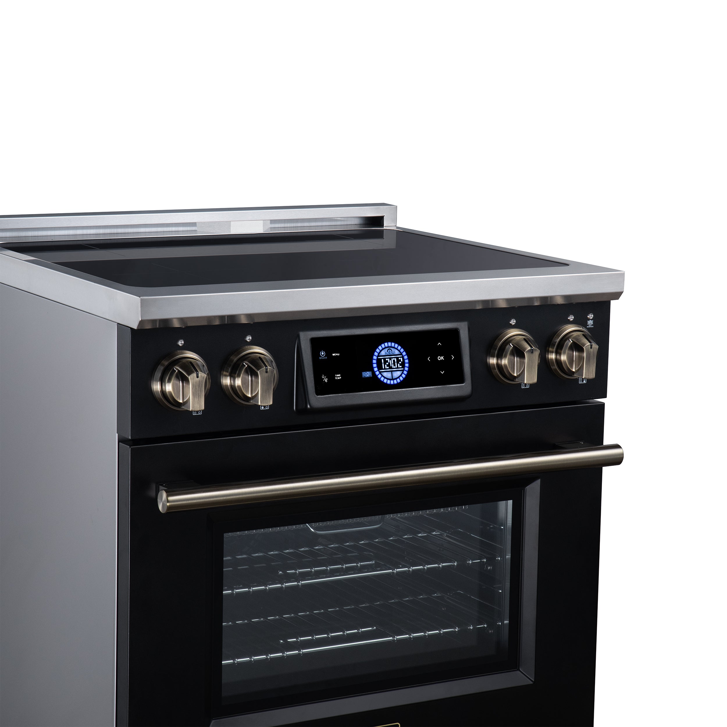 Maximus 30 Inch Induction Range, 8,800 Total Cooktop, 4.32 cf. True Convection Oven, Air Fryer, Air Sous Vide, Black