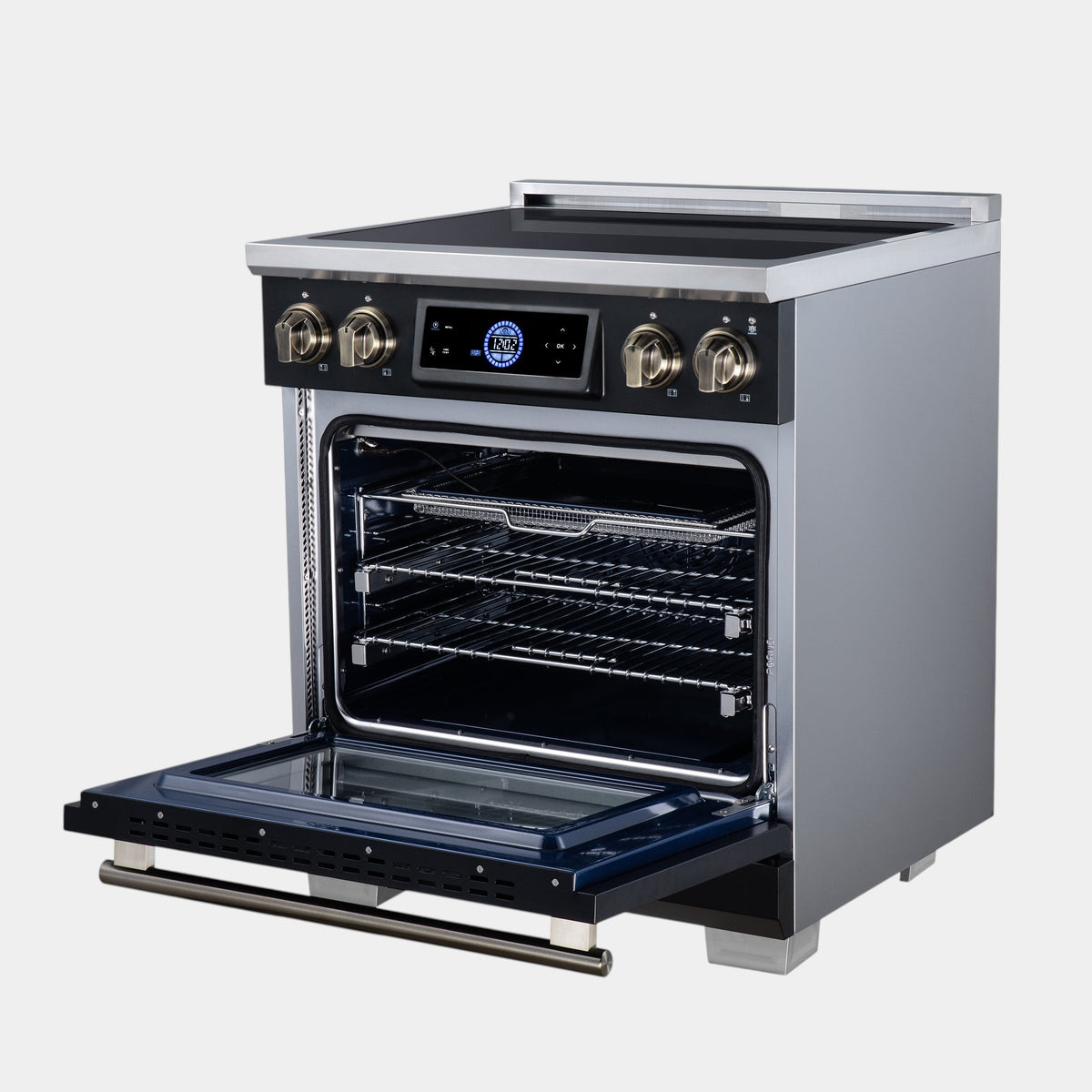 Forno Maximus 30 in. 4.32 cu. ft. Black Induction Range with Air Fry, True Convection, Air Sous Vide and Antique Brass Accents | FFSIN0968-30BLK