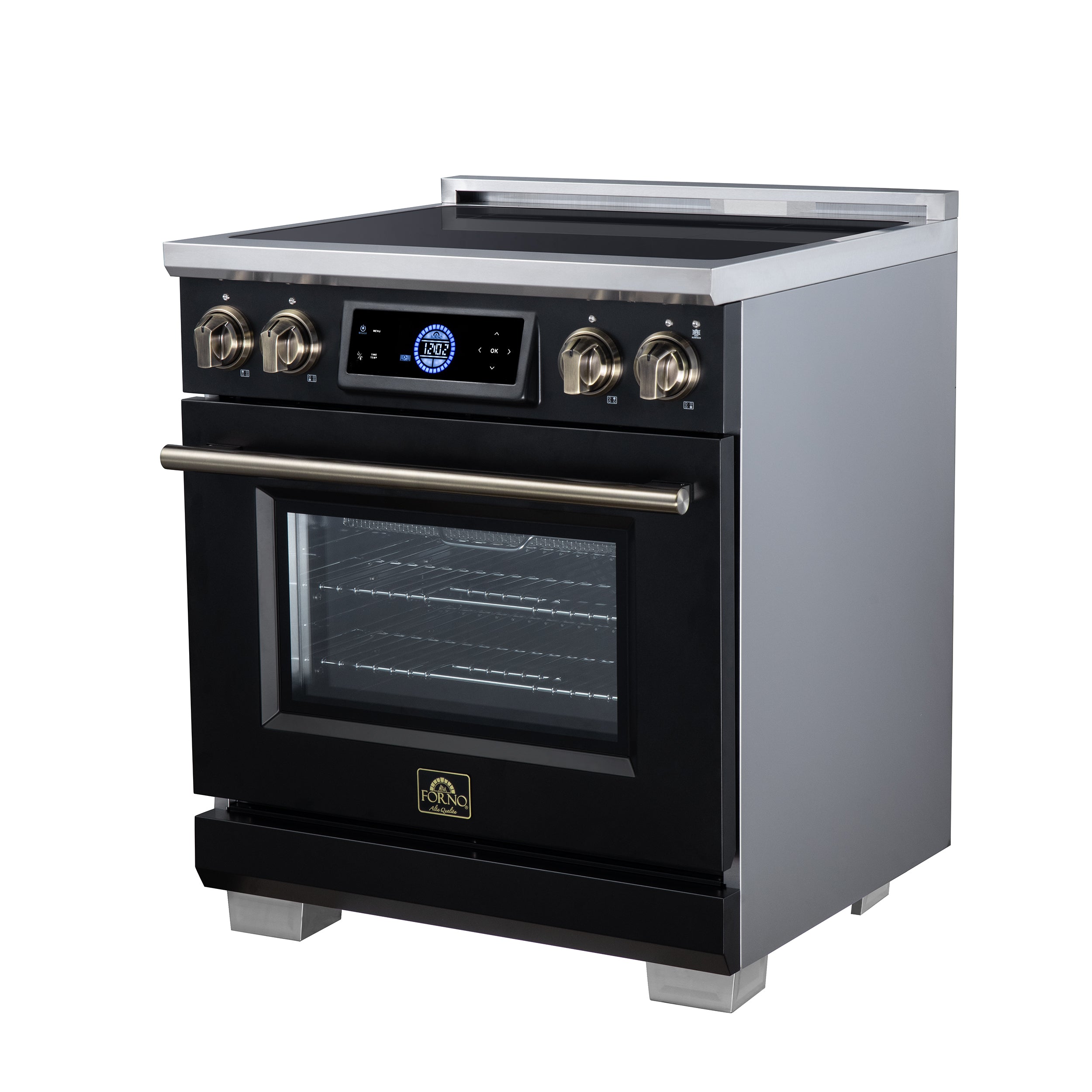Maximus 30 Inch Induction Range, 8,800 Total Cooktop, 4.32 cf. True Convection Oven, Air Fryer, Air Sous Vide, Black
