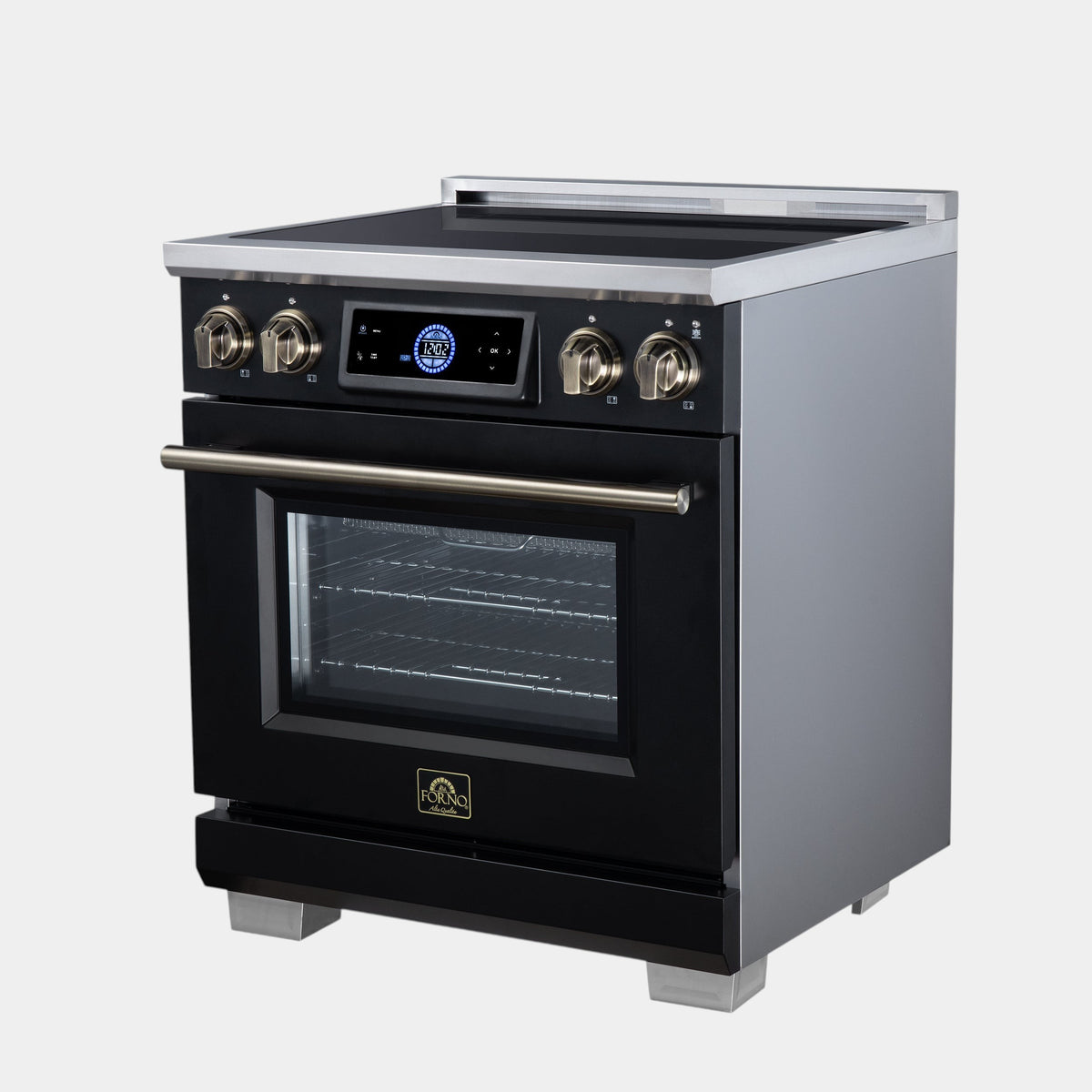 Forno Maximus 30 in. 4.32 cu. ft. Black Induction Range with Air Fry, True Convection, Air Sous Vide and Antique Brass Accents | FFSIN0968-30BLK
