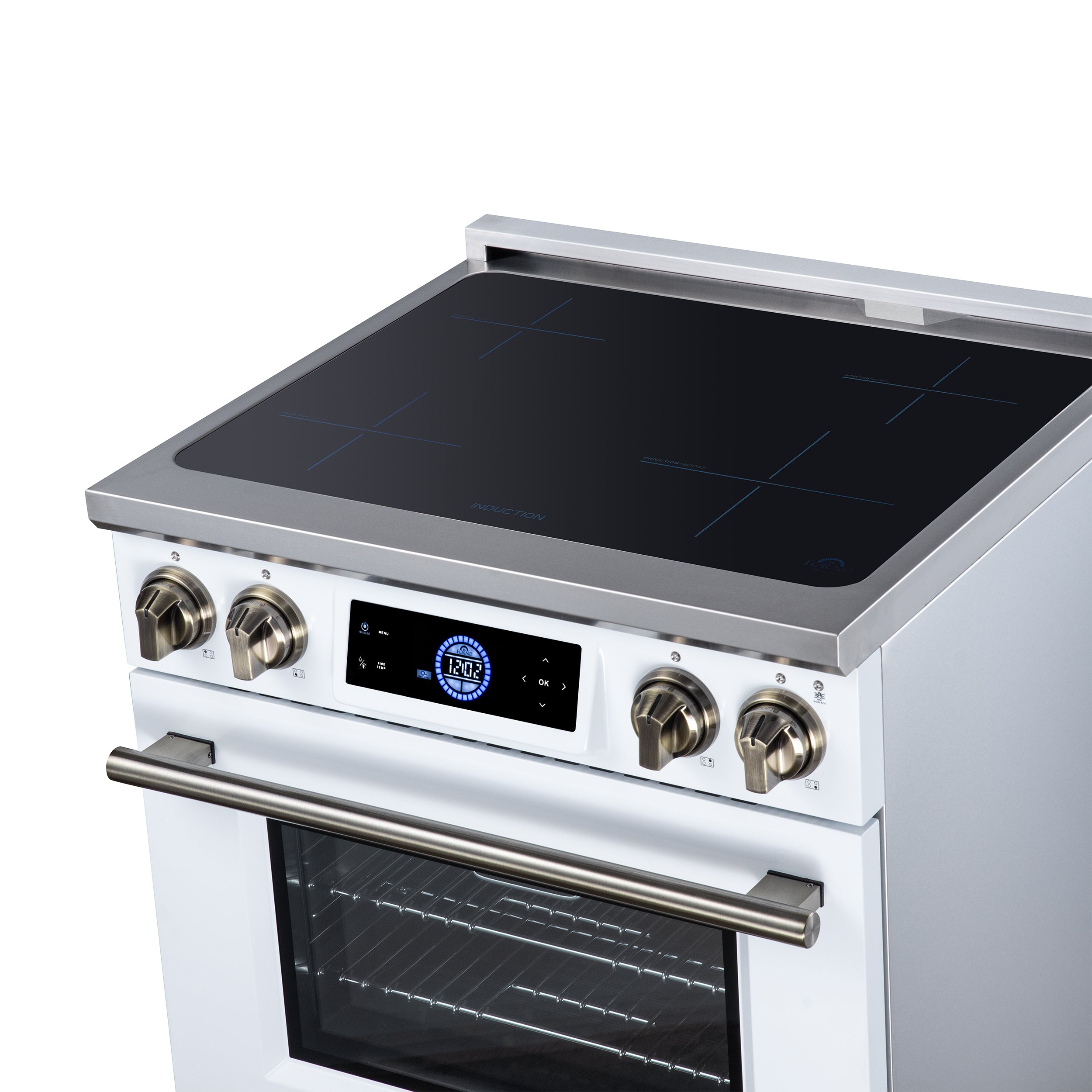 Maximus 30 Inch Induction Range, 8,800 Total Cooktop, 4.32 cf. True Convection Oven, Air Fryer, Air Sous Vide, White