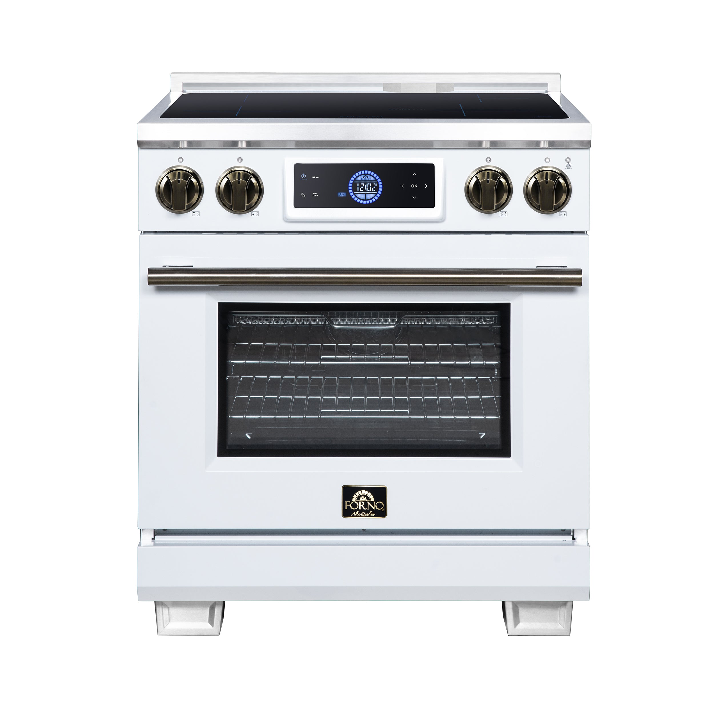 Maximus 30 Inch Induction Range, 8,800 Total Cooktop, 4.32 cf. True Convection Oven, Air Fryer, Air Sous Vide, White