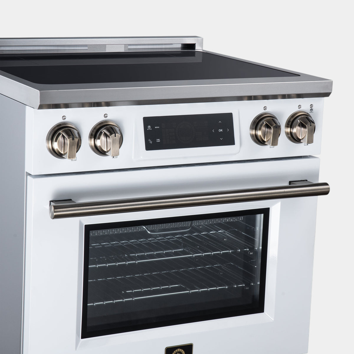 Forno Maximus 30 in. 4.32 cu. ft. White Induction Range with Air Fry, True Convection, Air Sous Vide and Antique Brass Accents | FFSIN0968-30WHT