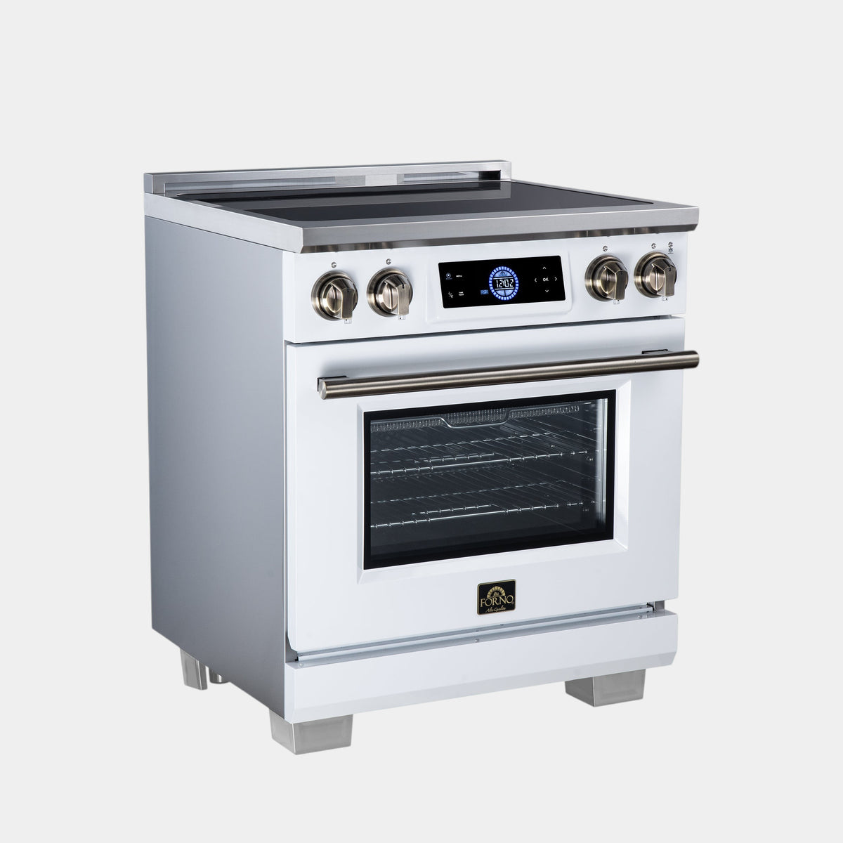 Forno Maximus 30 in. 4.32 cu. ft. White Induction Range with Air Fry, True Convection, Air Sous Vide and Antique Brass Accents | FFSIN0968-30WHT