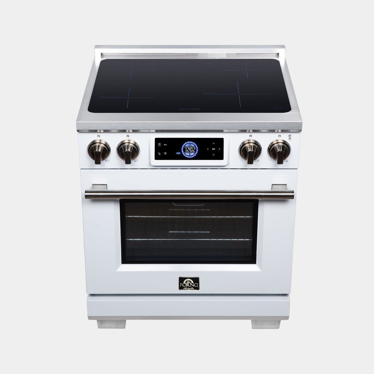 Forno Maximus 30 in. 4.32 cu. ft. White Induction Range with Air Fry, True Convection, Air Sous Vide and Antique Brass Accents | FFSIN0968-30WHT