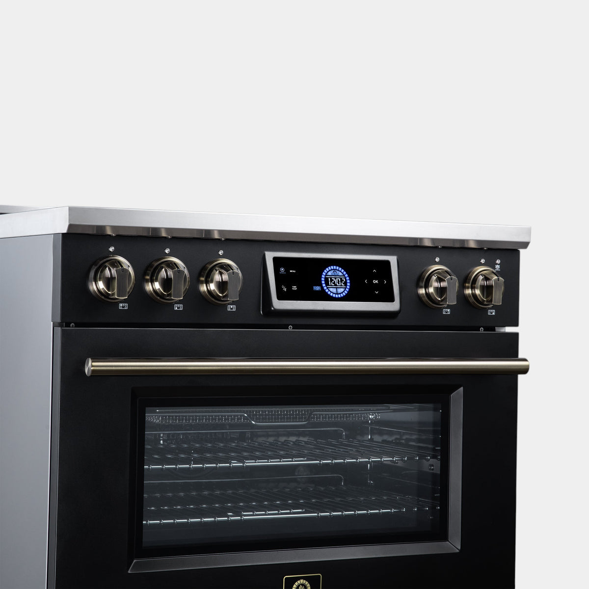 Forno Maximus 36 in. 5.36 cu. ft. Black Induction Range with Air Fry, True Convection, Air Sous Vide and Antique Brass Accents | FFSIN0968-36BLK