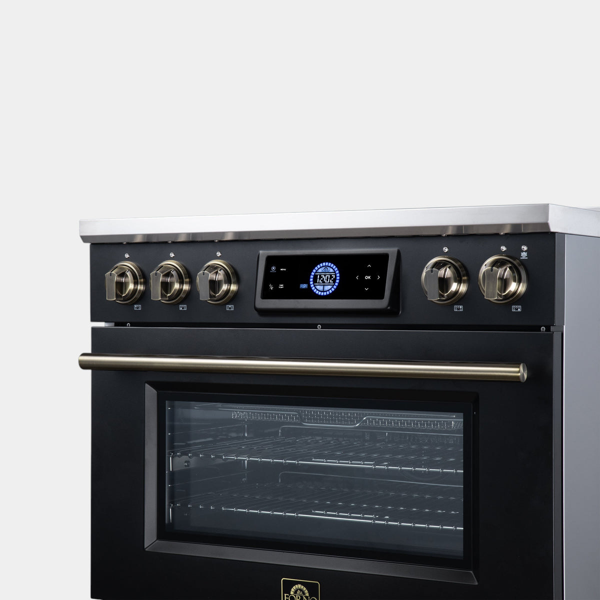 Forno Maximus 36 in. 5.36 cu. ft. Black Induction Range with Air Fry, True Convection, Air Sous Vide and Antique Brass Accents | FFSIN0968-36BLK