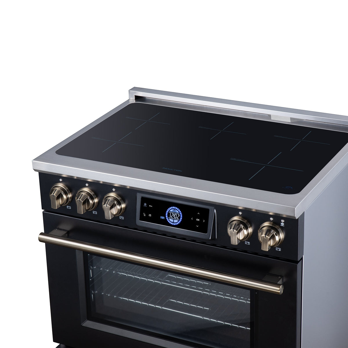 Forno Maximus 36 in. 5.36 cu. ft. Black Induction Range with Air Fry, True Convection, Air Sous Vide and Antique Brass Accents | FFSIN0968-36BLK