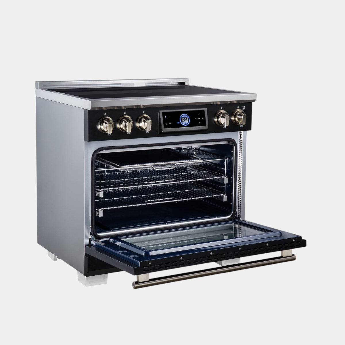 Forno Maximus 36 in. 5.36 cu. ft. Black Induction Range with Air Fry, True Convection, Air Sous Vide and Antique Brass Accents | FFSIN0968-36BLK