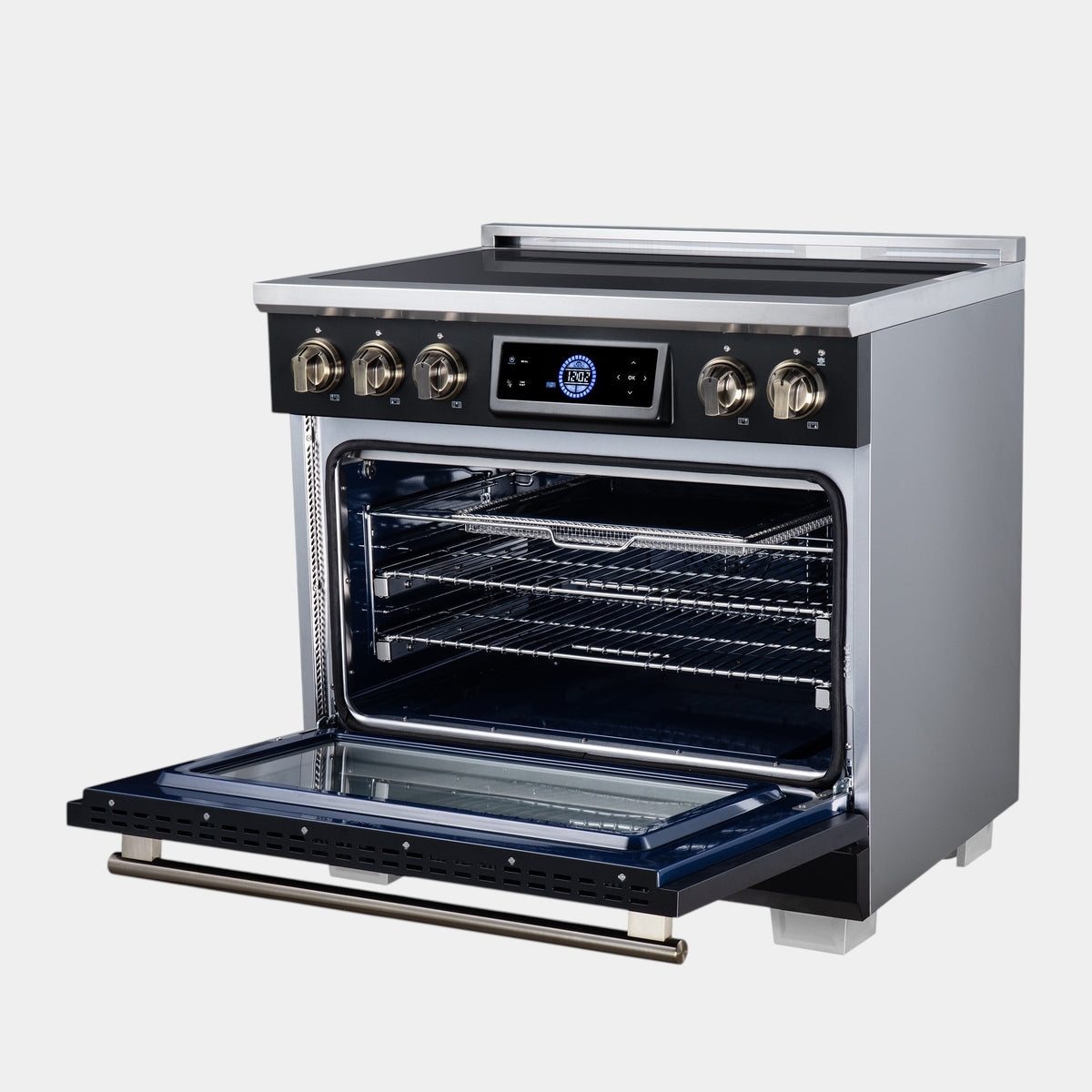 Forno Maximus 36 in. 5.36 cu. ft. Black Induction Range with Air Fry, True Convection, Air Sous Vide and Antique Brass Accents | FFSIN0968-36BLK