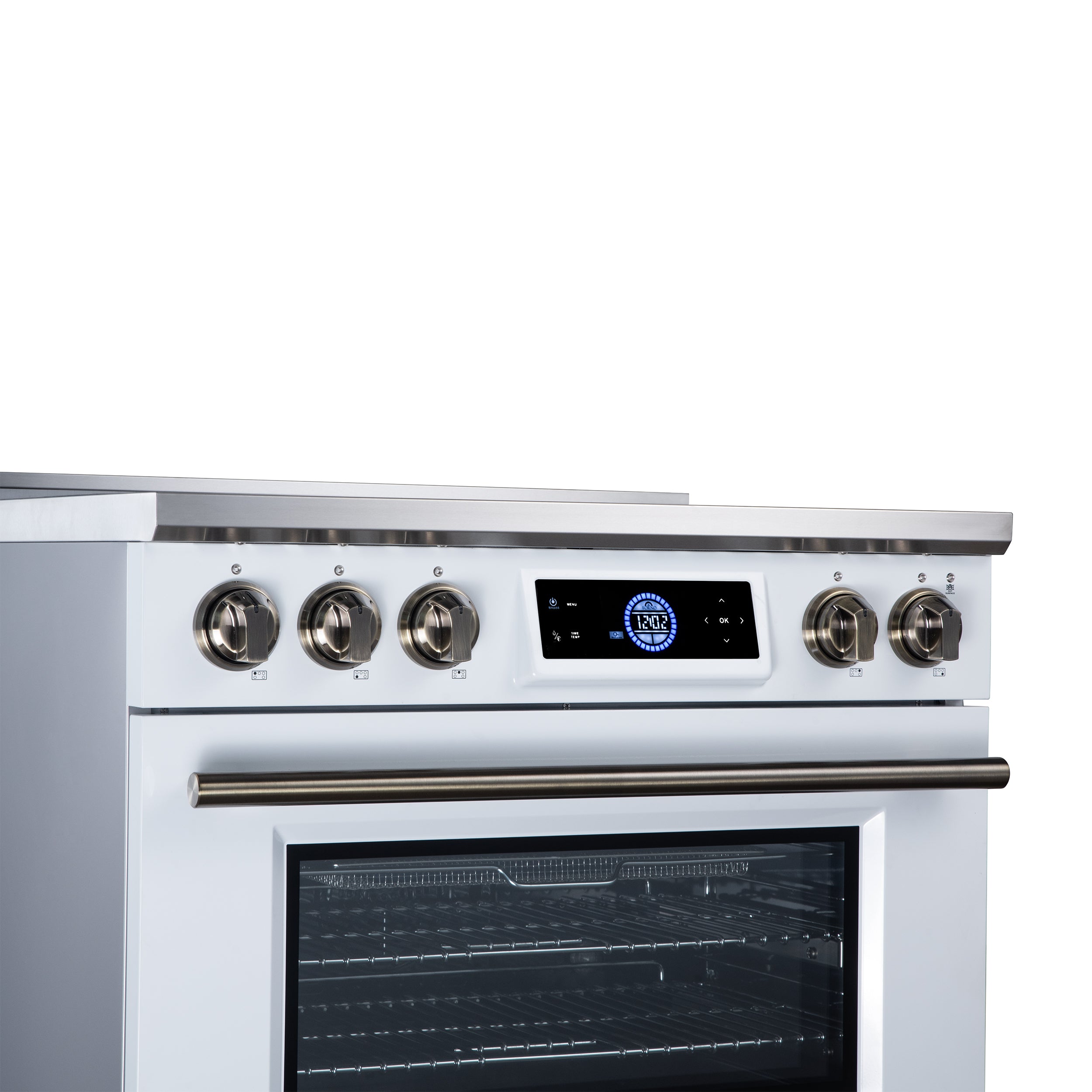 Maximus 36 Inch Induction Range, 10,900 Total Cooktop, 5.36 cf. True Convection Oven, Air Fryer, Air Sous Vide, White