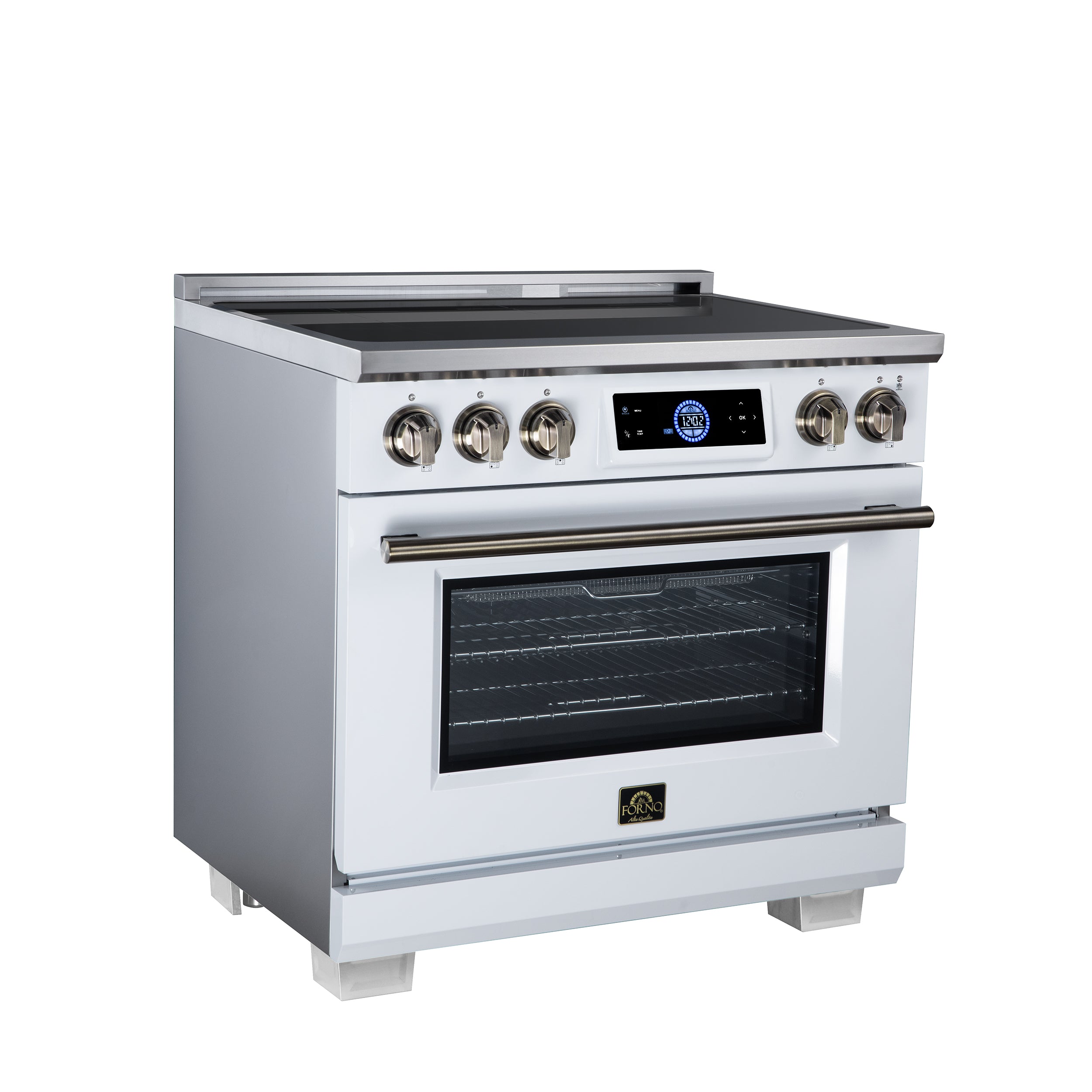 Maximus 36 Inch Induction Range, 10,900 Total Cooktop, 5.36 cf. True Convection Oven, Air Fryer, Air Sous Vide, White