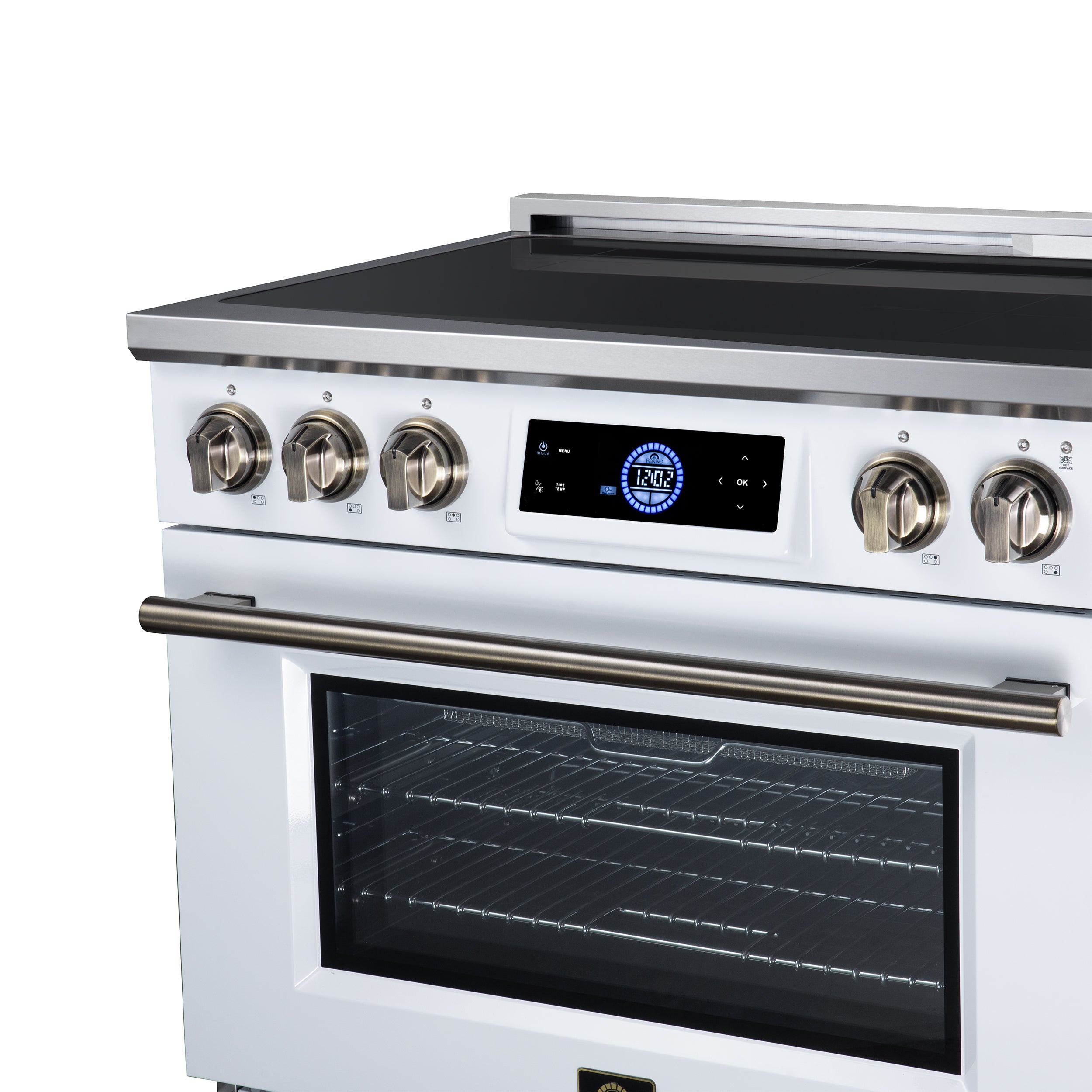 Maximus 36 Inch Induction Range, 10,900 Total Cooktop, 5.36 cf. True Convection Oven, Air Fryer, Air Sous Vide, White
