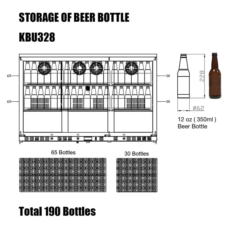 Kingsbottle 53 in. Stainless Steel Heating Glass 3 Door Beverage Cooler