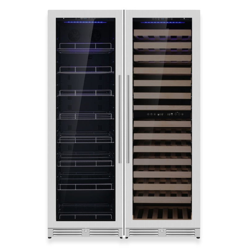 Kingsbottle 48 in. 159 Bottle and 630 Can Upright Triple Zone Wine and Beverage Cooler