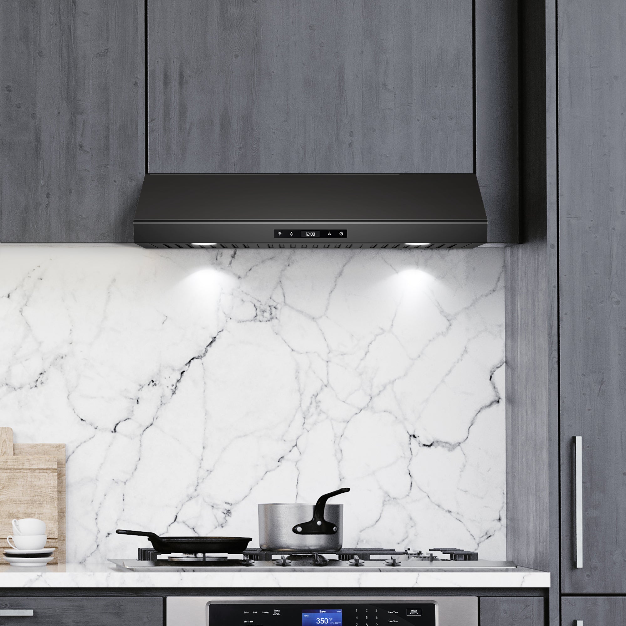 Cosmo Haven 30 in. 500 CFM Black Under-Cabinet Range Hood, Touch Controls | COS-KS6U30-BK
