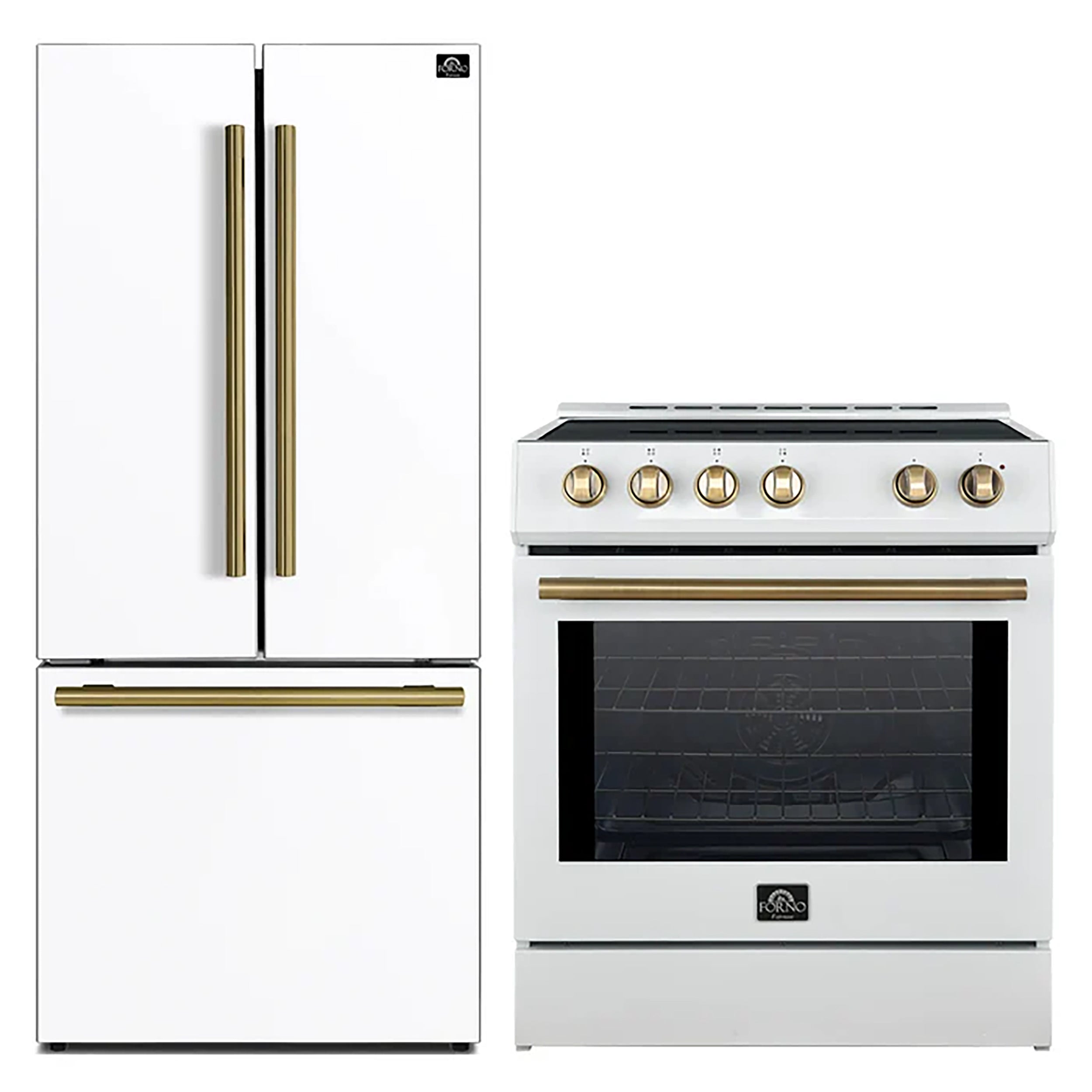 FORNO 2-Piece White Kitchen Bundle - 30" Induction Range and 31" Bottom Freezer Refrigerator