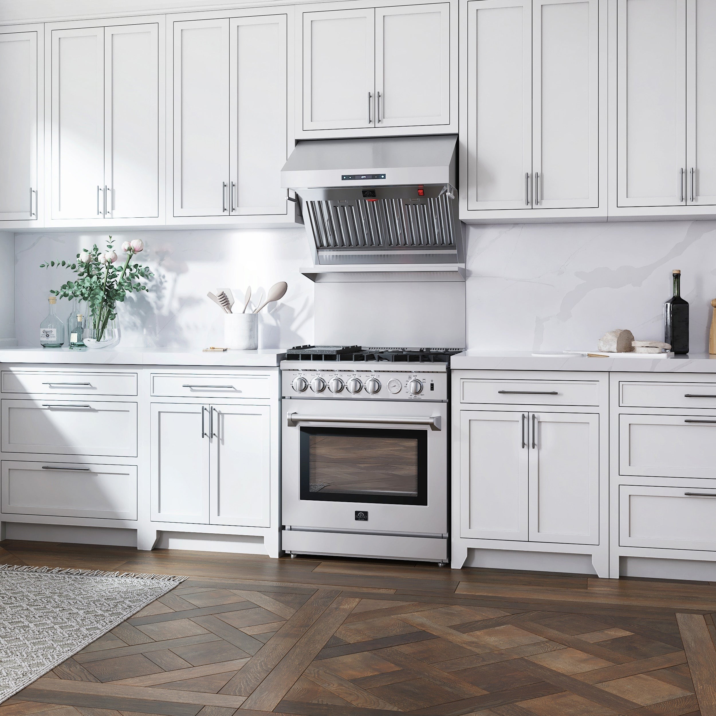 Forno Savona 30 in. 600 CFM Stainless Steel Wall Mount Range Hood with Back Splash and Baffle Filters | FRHWM5029-30
