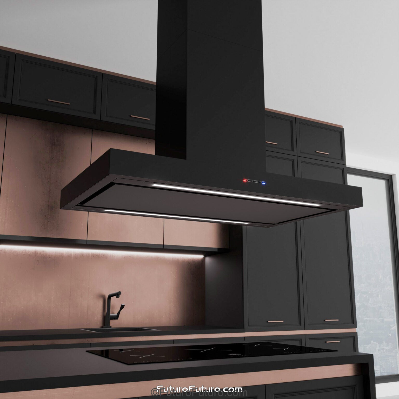 Futuro Positano 36 in. 940 CFM Black Island Mount Range Hood | IS36POSITANO-BLK