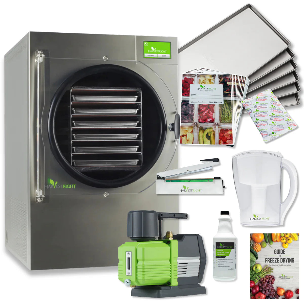 Harvest Right Large 6 Tray Stainless Steel Home Freeze Dryer with XL Premier Vacuum Pump and Mylar Starter Kit