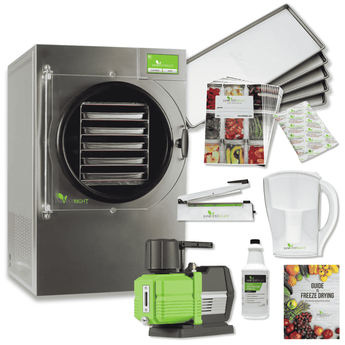 Harvest Right Small 4 Tray Stainless Steel Home Freeze Dryer with Premier Vacuum Pump and Mylar Starter Kit