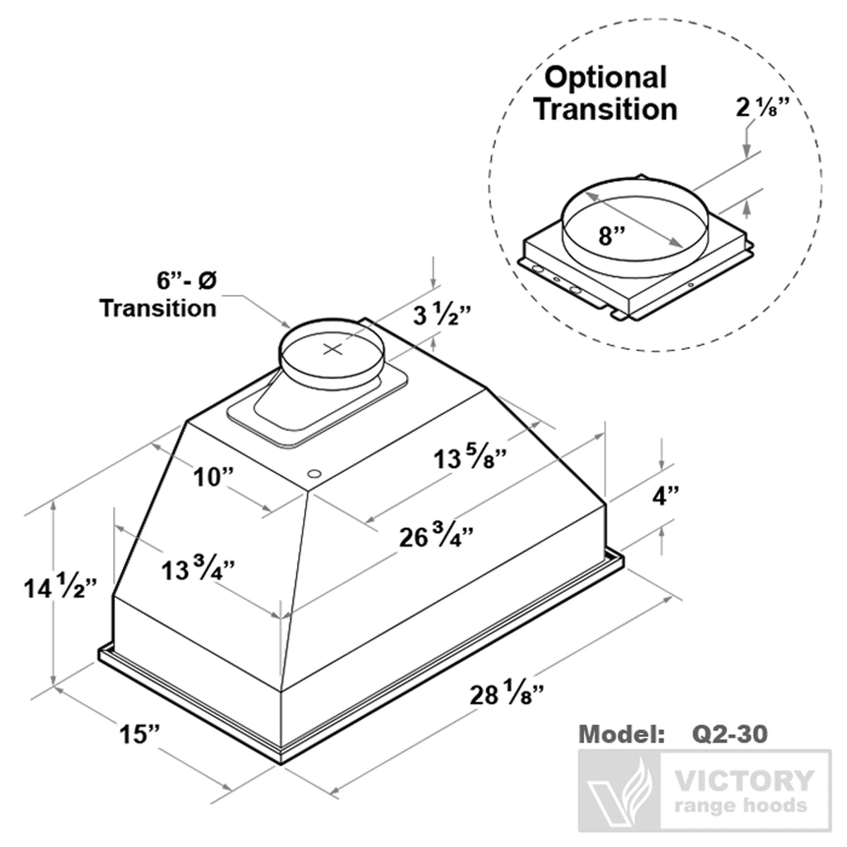 VICTORY Q2 36 in. 700 CFM Stainless Steel Insert Range Hood | Q2-36