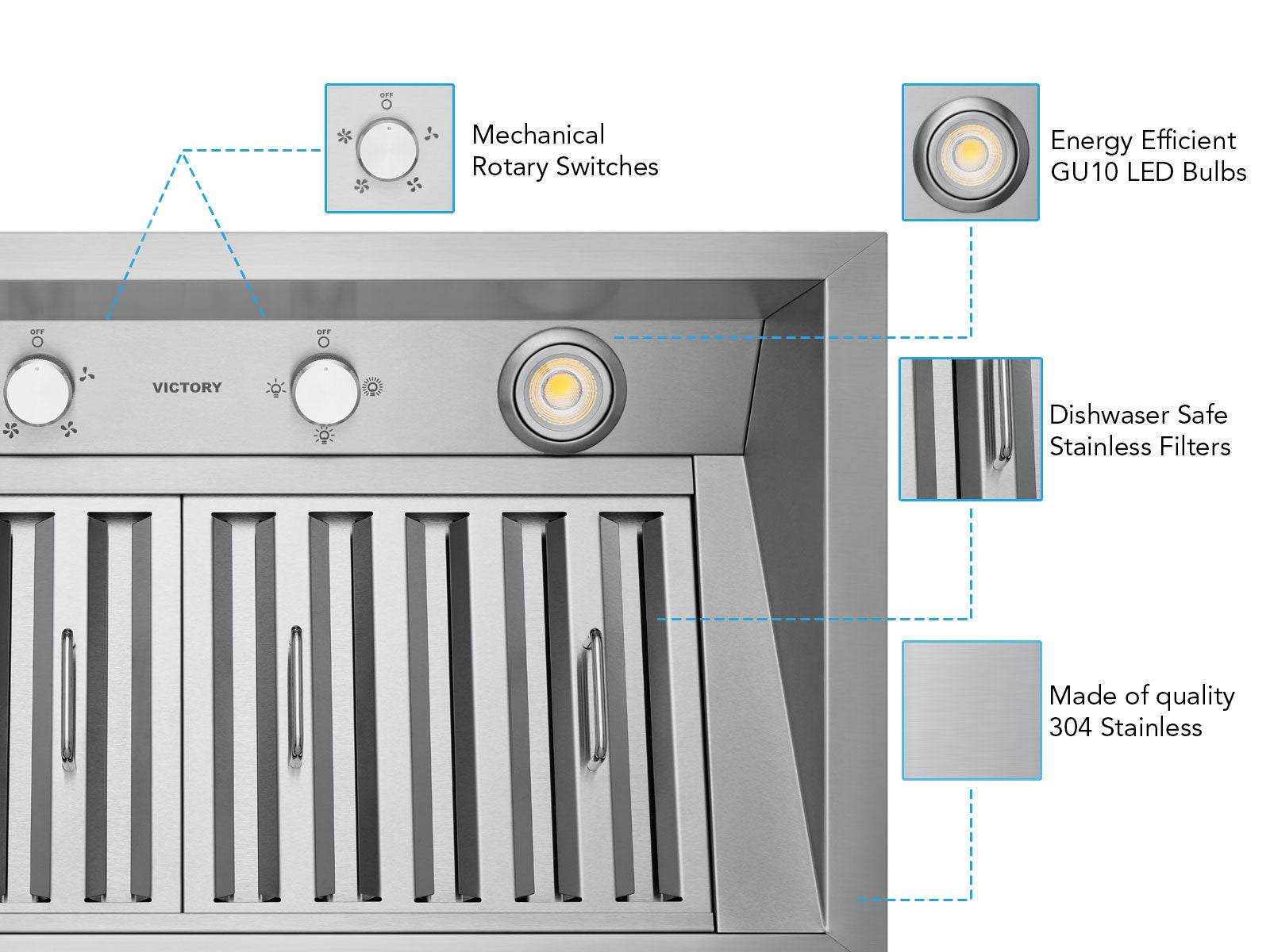 VICTORY Q2 30 in. 700 CFM Stainless Steel Insert Range Hood | Q2-30
