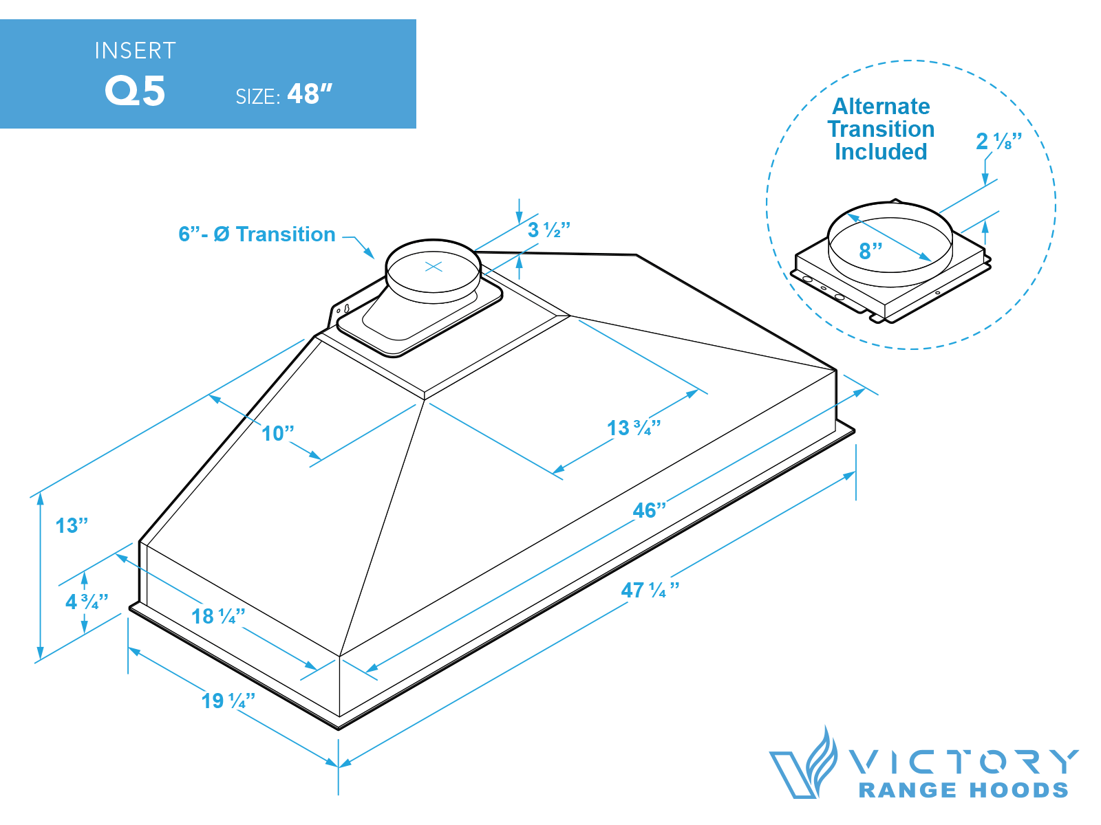 VICTORY Q5 48 in. 750 CFM Stainless Steel Insert Range Hood | Q5-48