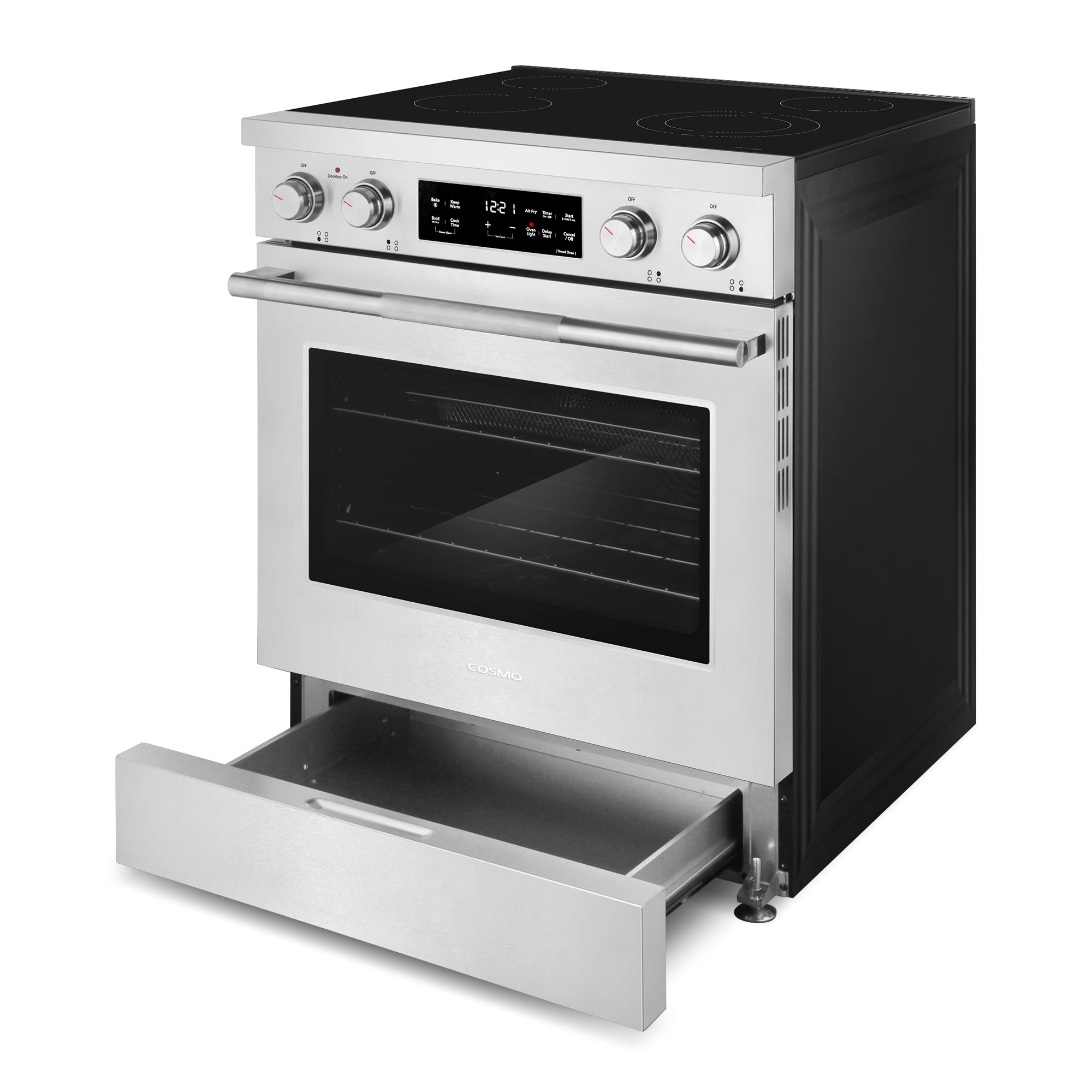 Cosmo Stellar 30 in. 4.8 cu. ft. 4-Burner Stainless Steel Electric Range with Storage Drawer | COS-RES304SS