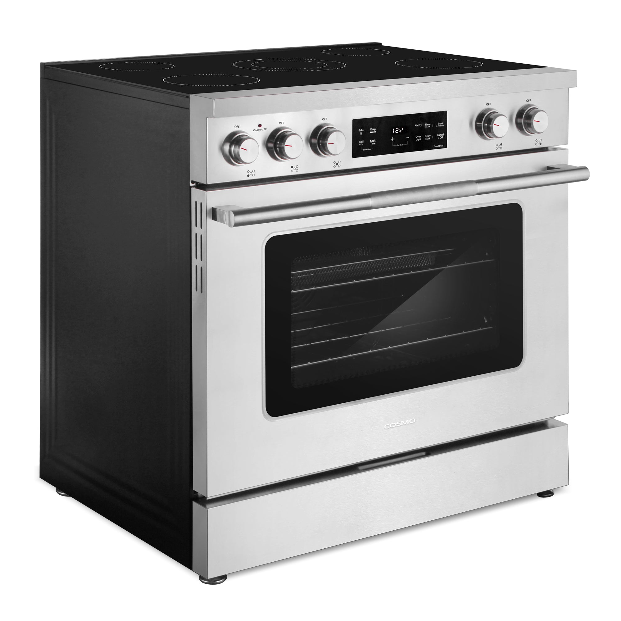 Cosmo Stellar 36 in. 6.1 cu. ft. 5-Burner Stainless Steel Electric Range with Air Fry and Storage Drawer | COS-RES365SS